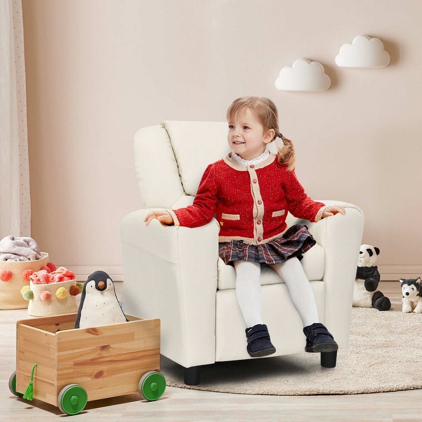 Children PU Leather Recliner Chair with Front Footrest, Beige Kids Chairs & Seating   at Gallery Canada