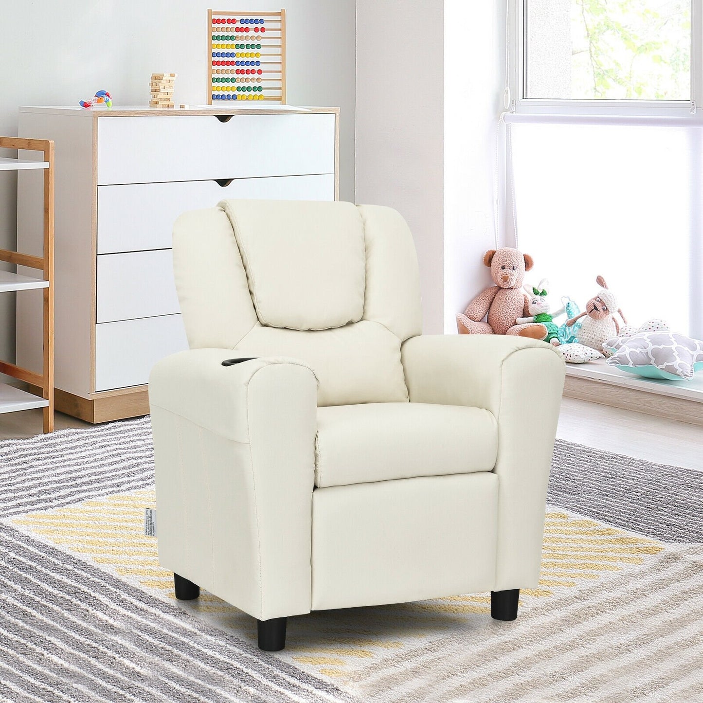 Children PU Leather Recliner Chair with Front Footrest, Beige Kids Chairs & Seating   at Gallery Canada