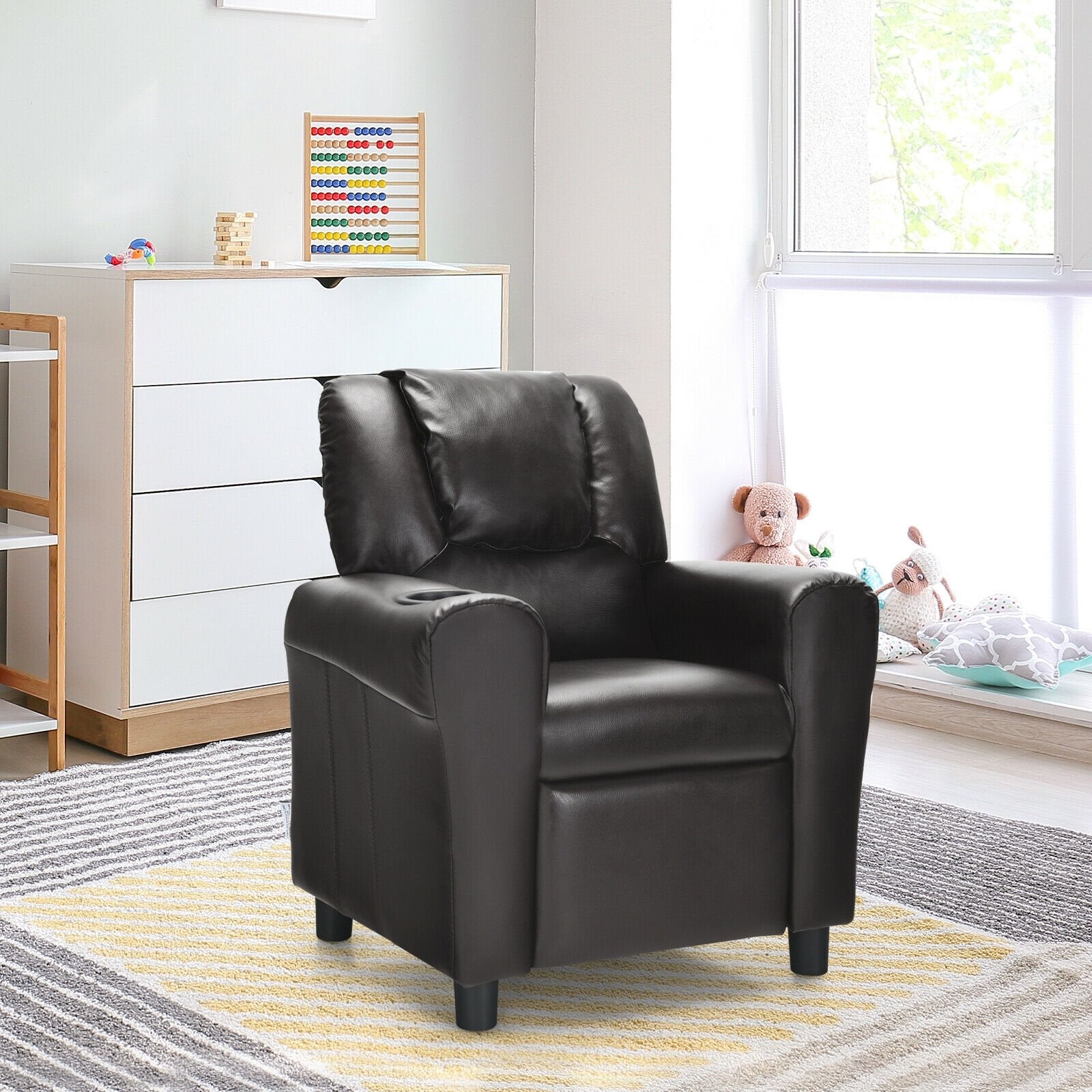 Children PU Leather Recliner Chair with Front Footrest, Brown Kids Chairs & Seating   at Gallery Canada