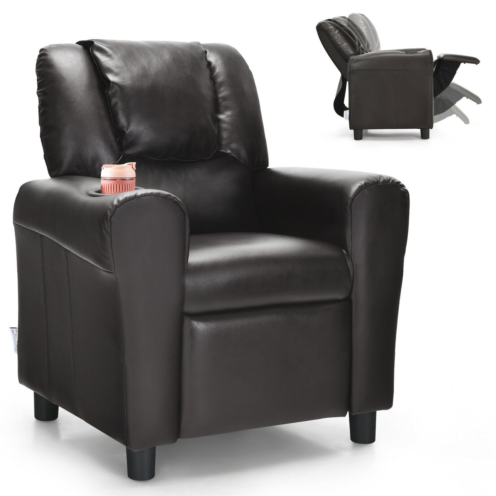 Children PU Leather Recliner Chair with Front Footrest, Brown Kids Chairs & Seating   at Gallery Canada