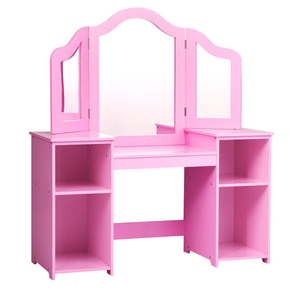 Kids Tri Folding Mirror Makeup Dressing Vanity Table Set, Pink Kids Vanities   at Gallery Canada