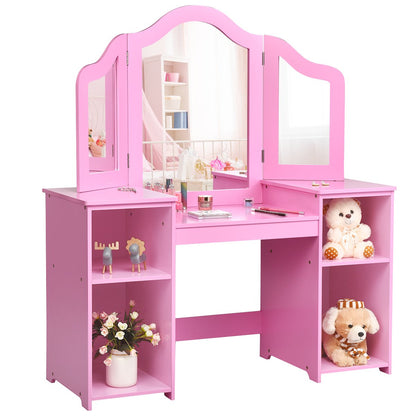 Kids Tri Folding Mirror Makeup Dressing Vanity Table Set, Pink Kids Vanities   at Gallery Canada