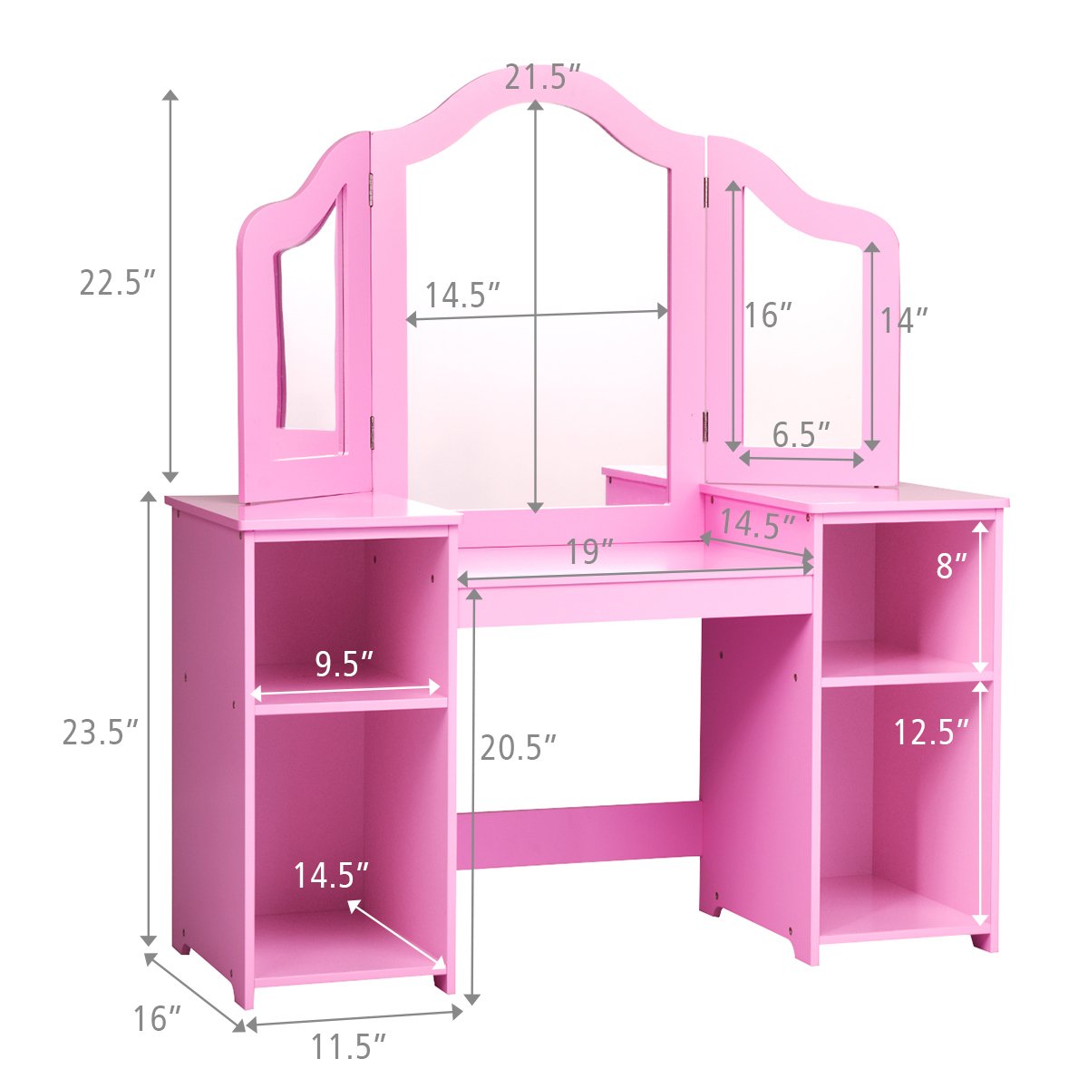 Kids Tri Folding Mirror Makeup Dressing Vanity Table Set, Pink Kids Vanities   at Gallery Canada