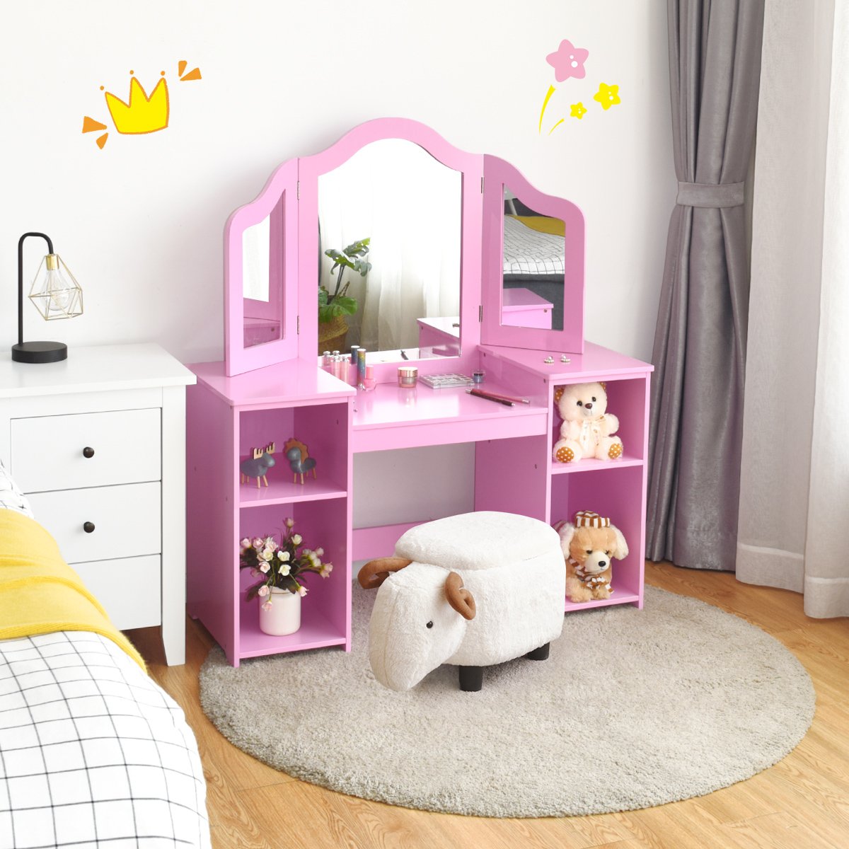 Kids Tri Folding Mirror Makeup Dressing Vanity Table Set, Pink Kids Vanities   at Gallery Canada