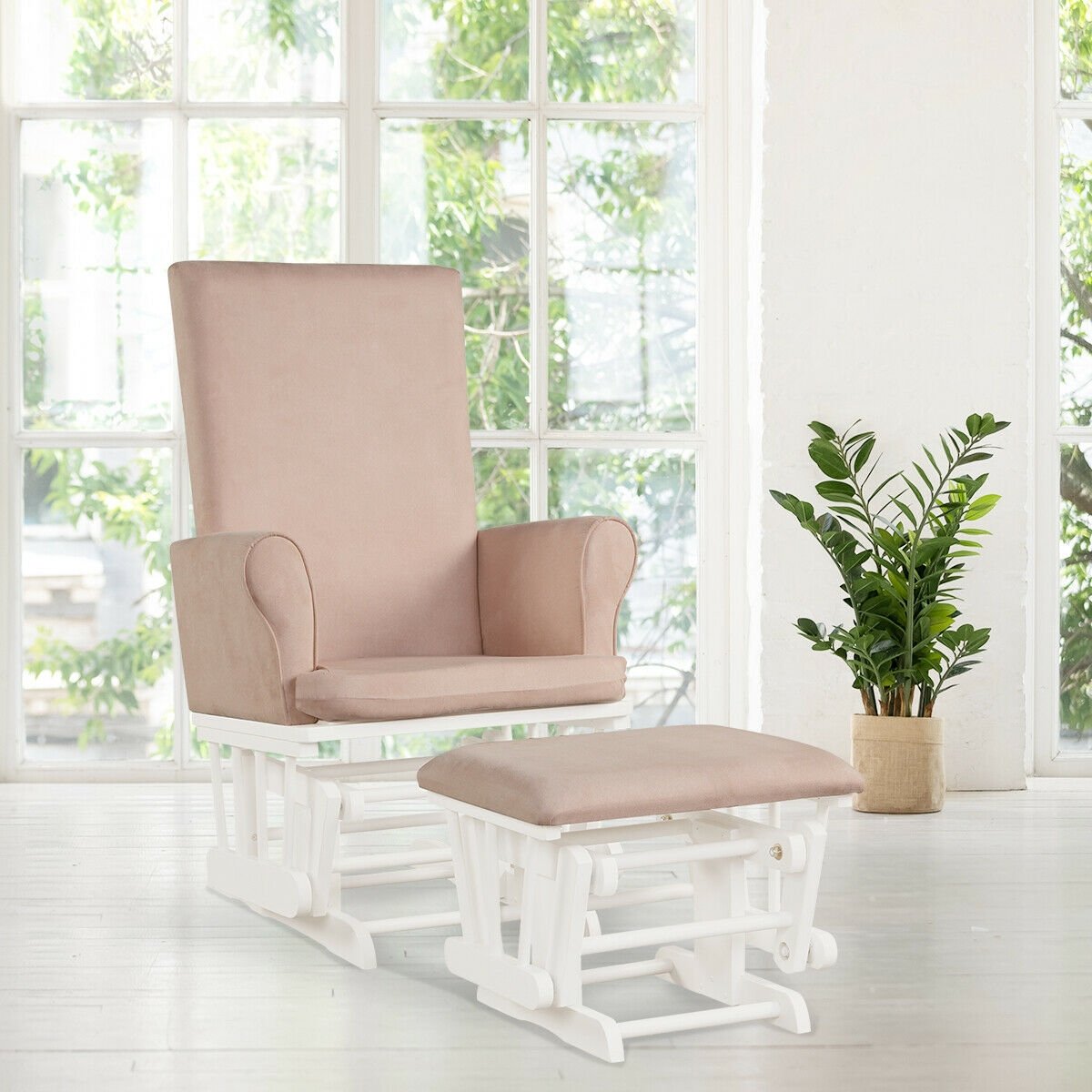 Wooden Baby Nursery Glider and Ottoman Cushion Set, Pink Recliners   at Gallery Canada