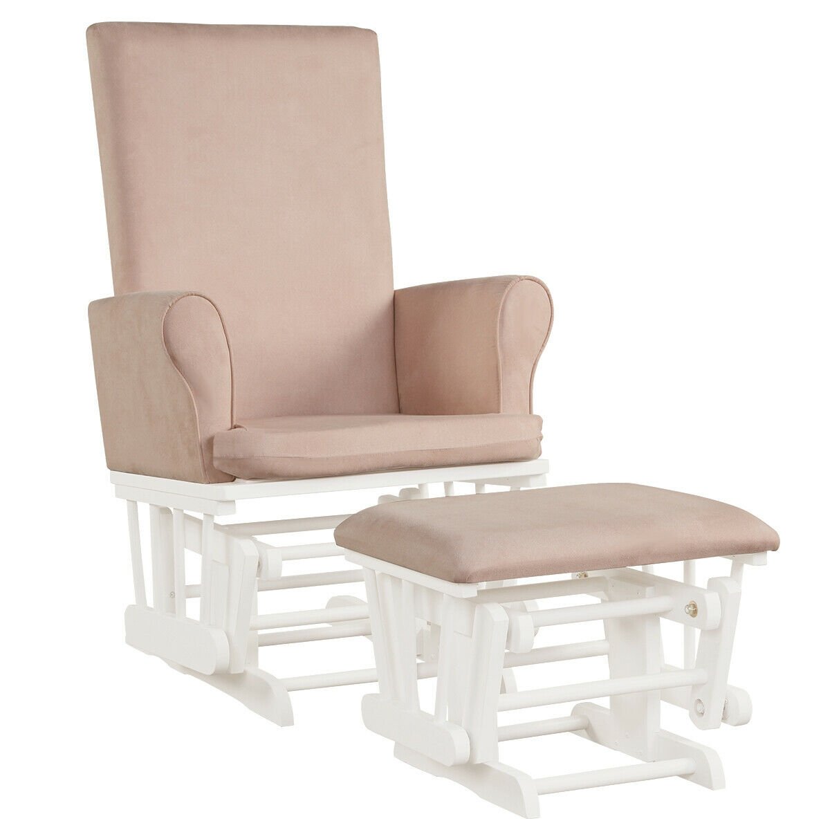 Wooden Baby Nursery Glider and Ottoman Cushion Set, Pink Recliners   at Gallery Canada