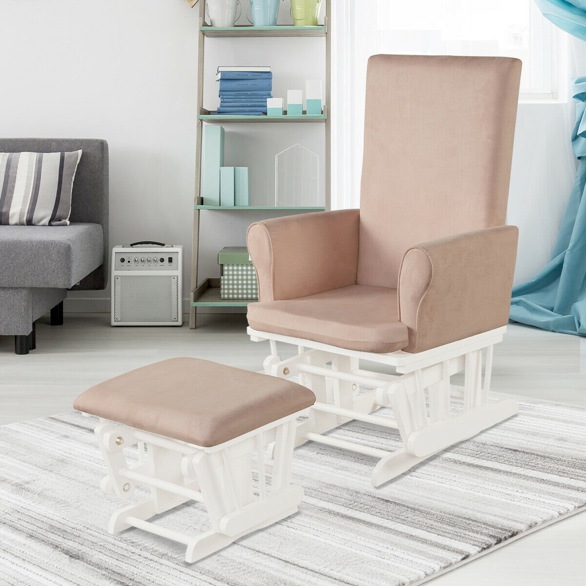 Wooden Baby Nursery Glider and Ottoman Cushion Set, Pink Recliners   at Gallery Canada