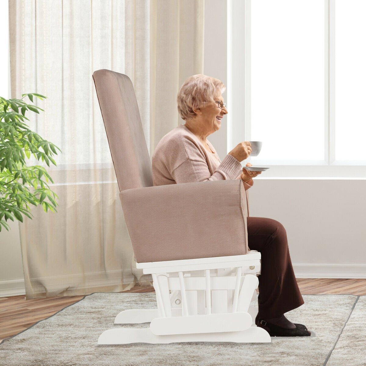 Wooden Baby Nursery Glider and Ottoman Cushion Set, Pink Recliners   at Gallery Canada