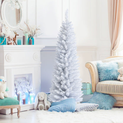 Slim Artificial Christmas Pencil Tree with PVC Needles and Folding Metal Stand-5', White Christmas Tree   at Gallery Canada