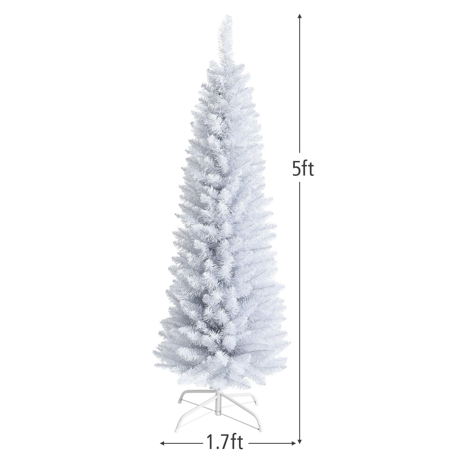 Slim Artificial Christmas Pencil Tree with PVC Needles and Folding Metal Stand-5', White Christmas Tree   at Gallery Canada