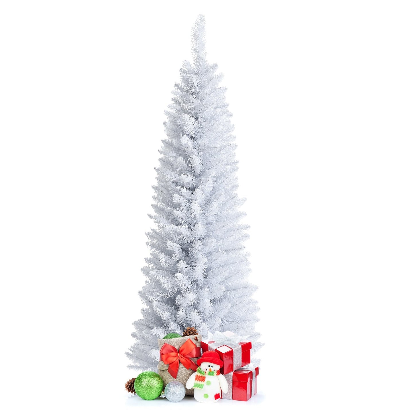 Slim Artificial Christmas Pencil Tree with PVC Needles and Folding Metal Stand-5', White Christmas Tree   at Gallery Canada