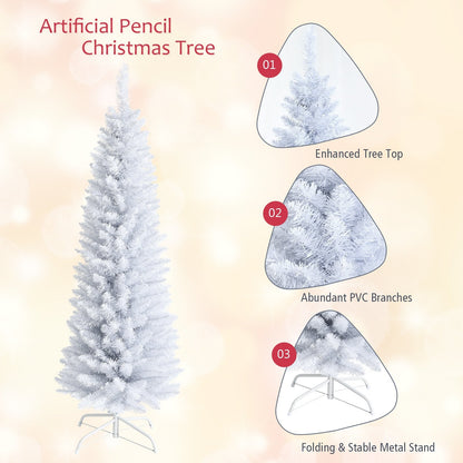 Slim Artificial Christmas Pencil Tree with PVC Needles and Folding Metal Stand-5', White Christmas Tree   at Gallery Canada