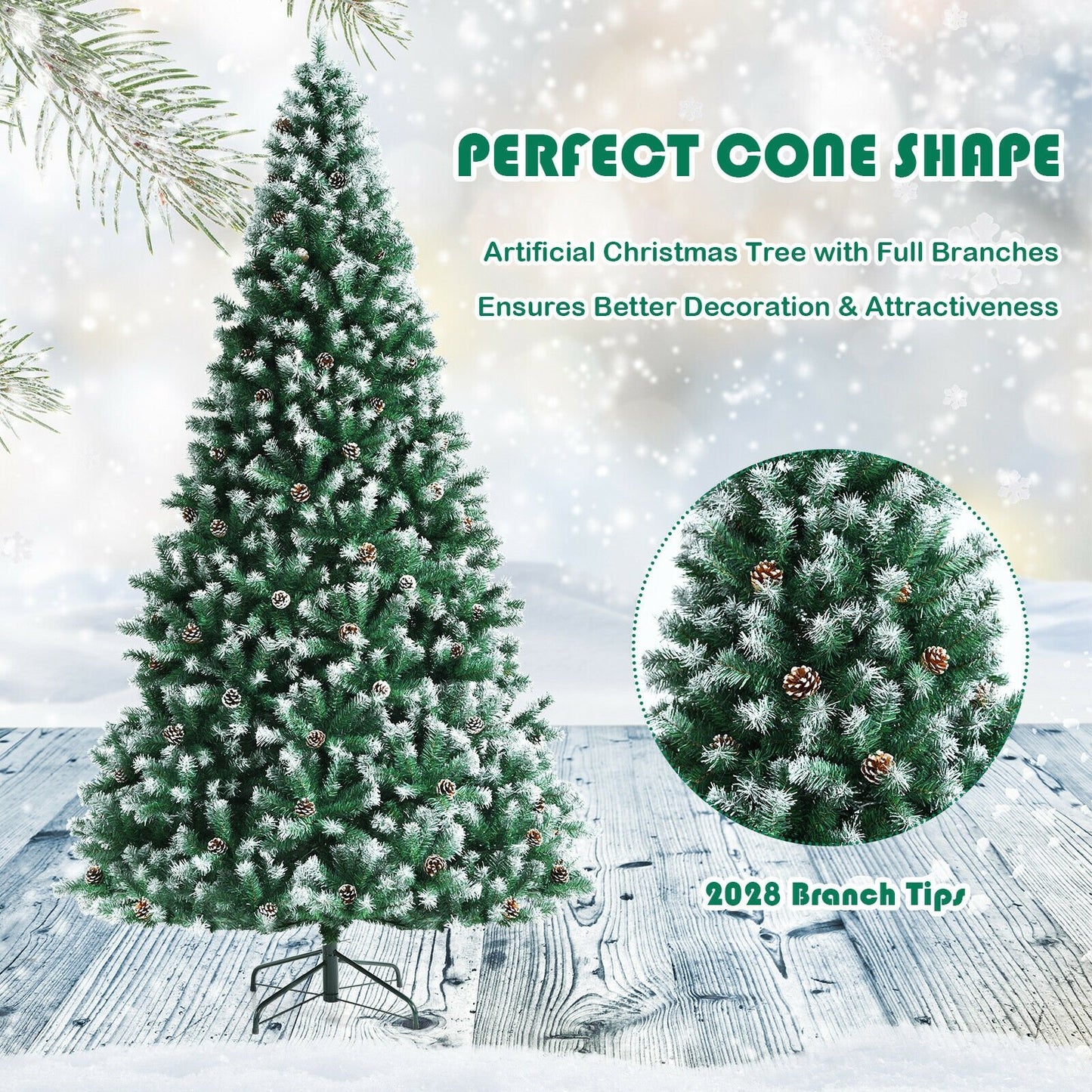 Artificial Snow Flocked Christmas Tree with Pine Cones, Green - Gallery Canada