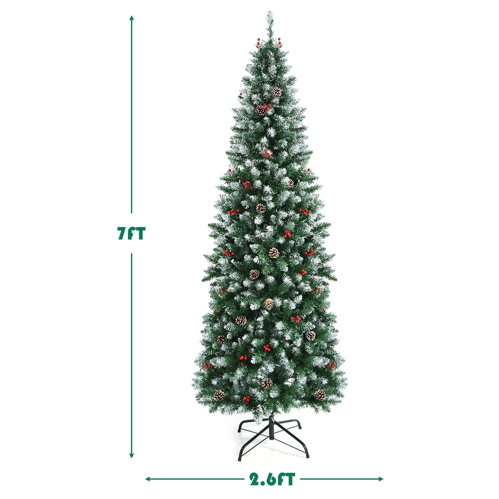 Pre-lit Artificial Pencil Christmas Tree with Pine Cones and Red Berries-7 ft, Green Christmas Tree   at Gallery Canada