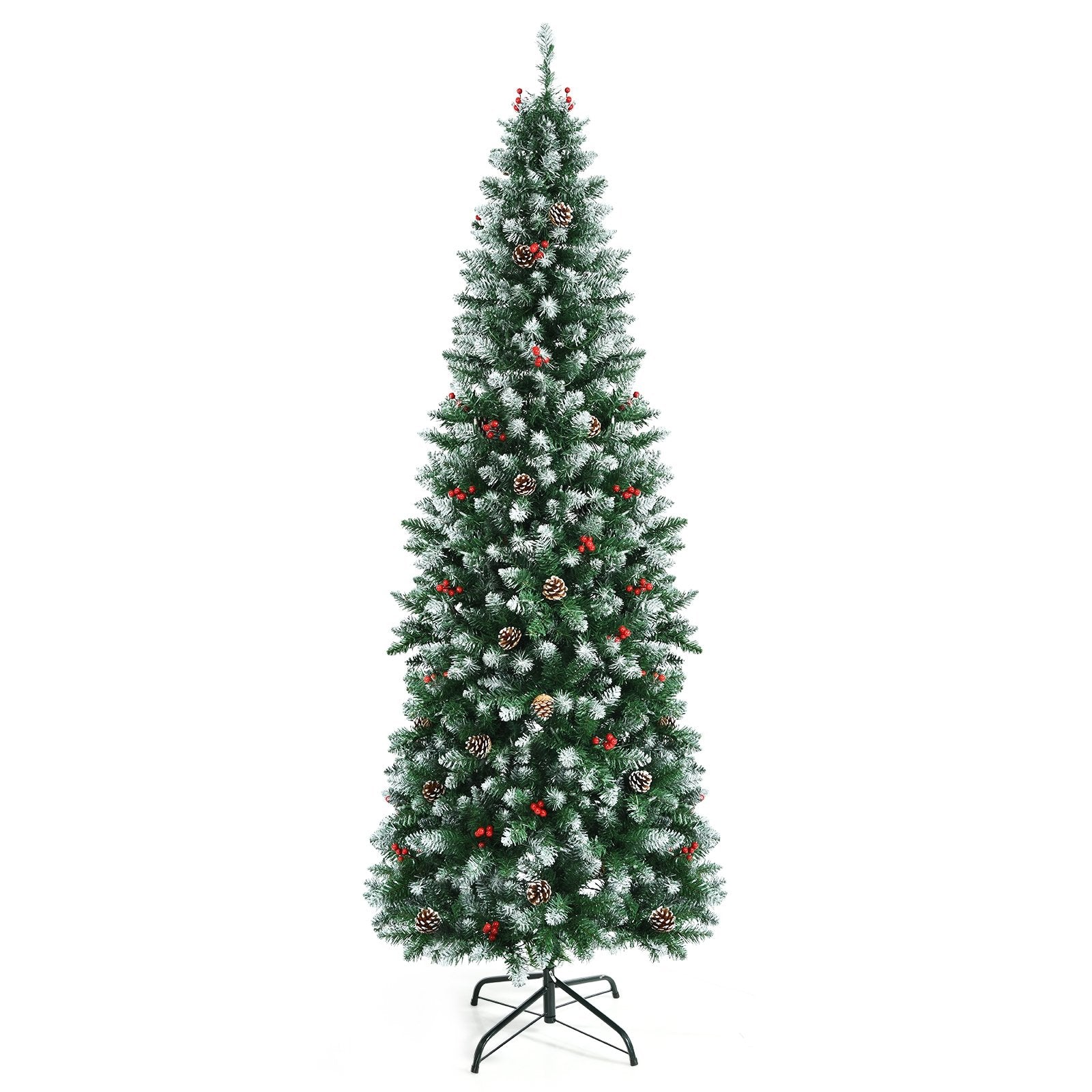 Pre-lit Artificial Pencil Christmas Tree with Pine Cones and Red Berries-7 ft, Green Christmas Tree   at Gallery Canada