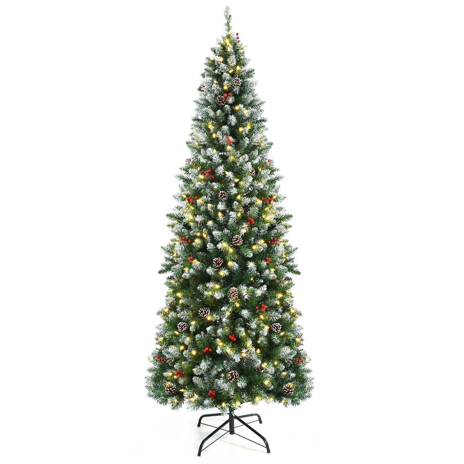 Pre-lit Artificial Pencil Christmas Tree with Pine Cones and Red Berries-7 ft, Green Christmas Tree   at Gallery Canada