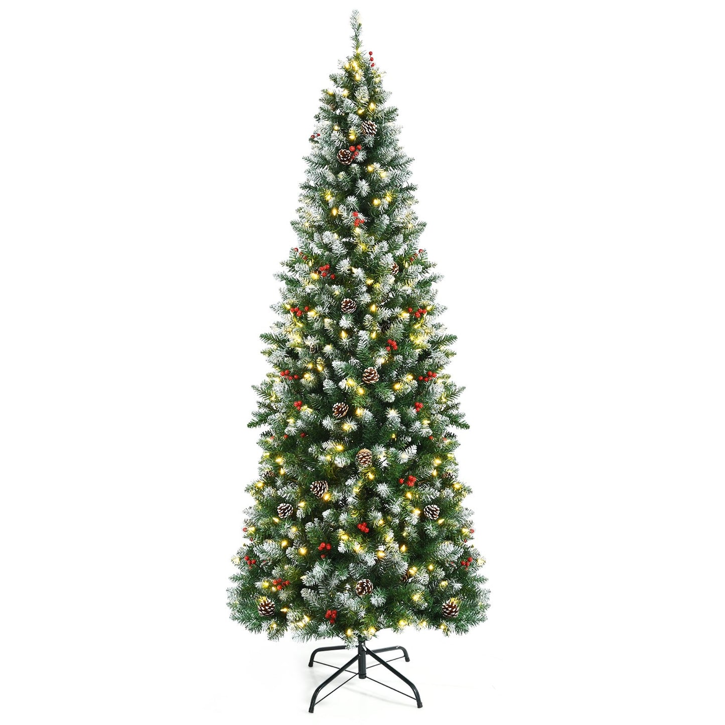 Pre-lit Artificial Pencil Christmas Tree with Pine Cones and Red Berries-7 ft, Green Christmas Tree   at Gallery Canada