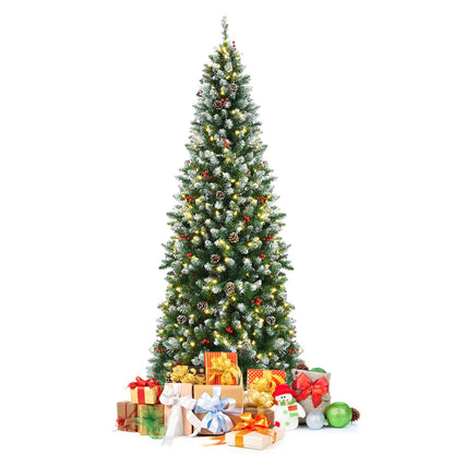 Pre-lit Artificial Pencil Christmas Tree with Pine Cones and Red Berries-7 ft, Green - Gallery Canada