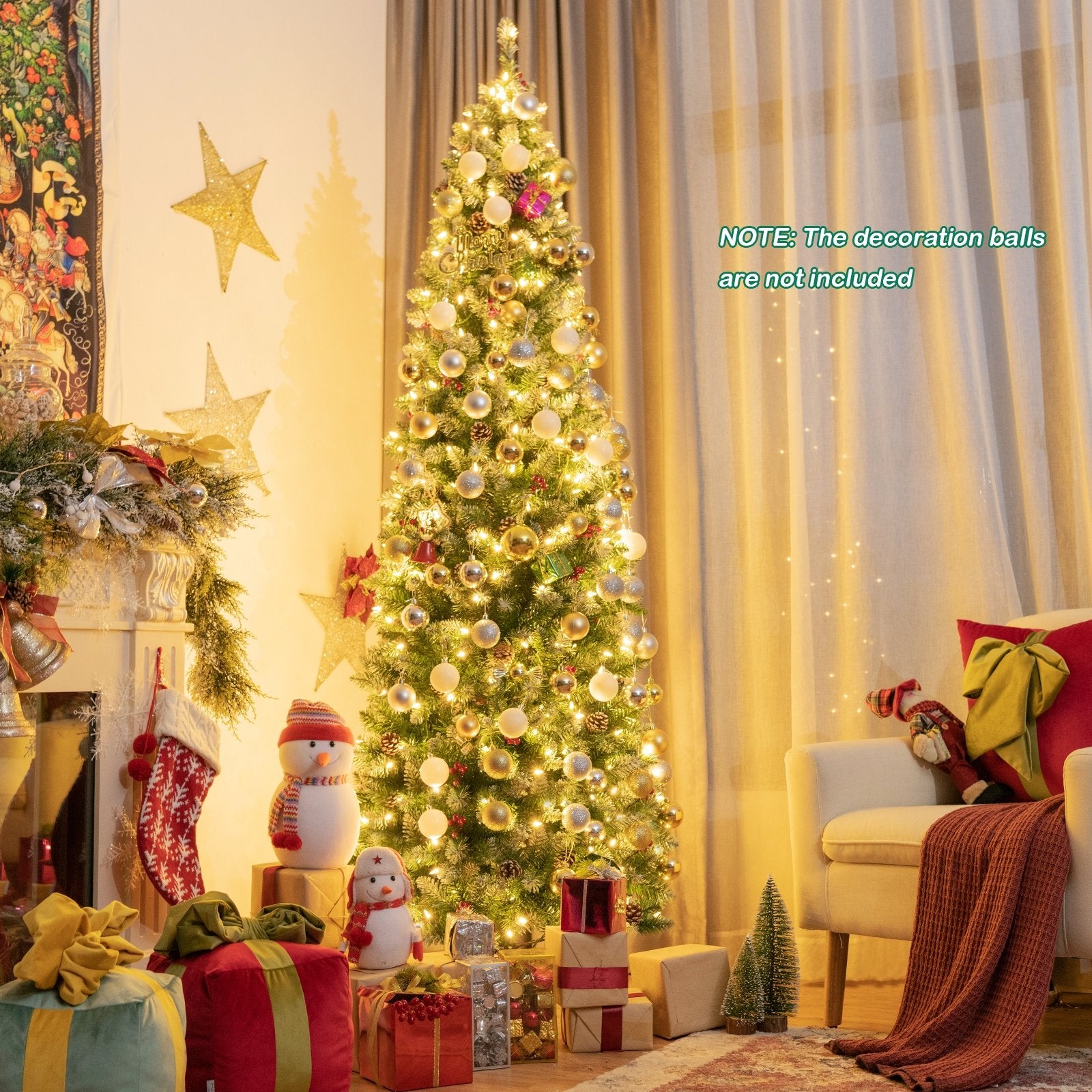 Pre-lit Artificial Pencil Christmas Tree with Pine Cones and Red Berries-7 ft, Green Christmas Tree   at Gallery Canada