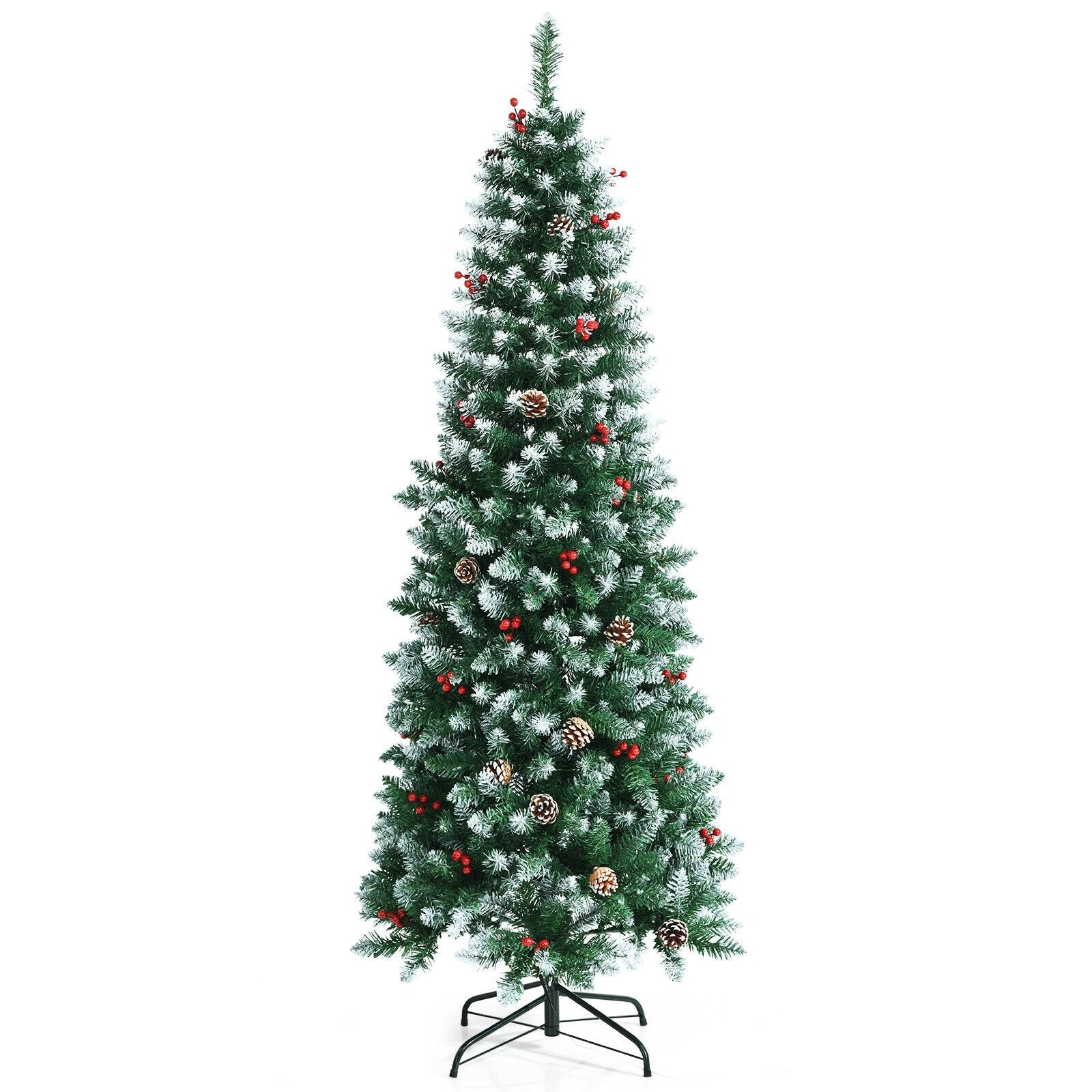 Pre-lit Artificial Pencil Christmas Tree with Pine Cones and Red Berries-6 ft, Green Christmas Tree   at Gallery Canada