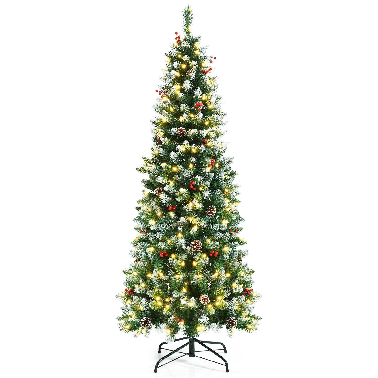 Pre-lit Artificial Pencil Christmas Tree with Pine Cones and Red Berries-6 ft, Green Christmas Tree   at Gallery Canada