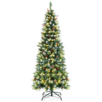 Pre-lit Artificial Pencil Christmas Tree with Pine Cones and Red Berries-6 ft, Green - Gallery Canada