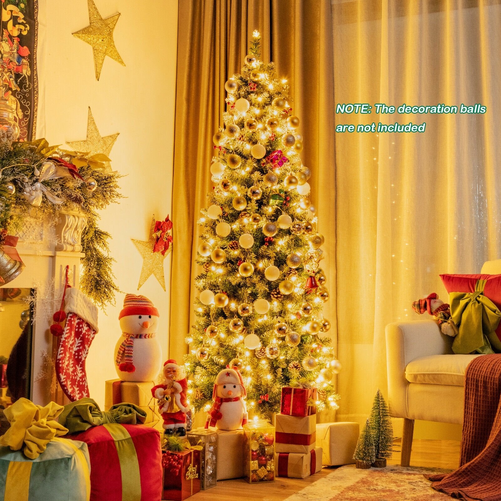 Pre-lit Artificial Pencil Christmas Tree with Pine Cones and Red Berries-6 ft, Green Christmas Tree   at Gallery Canada