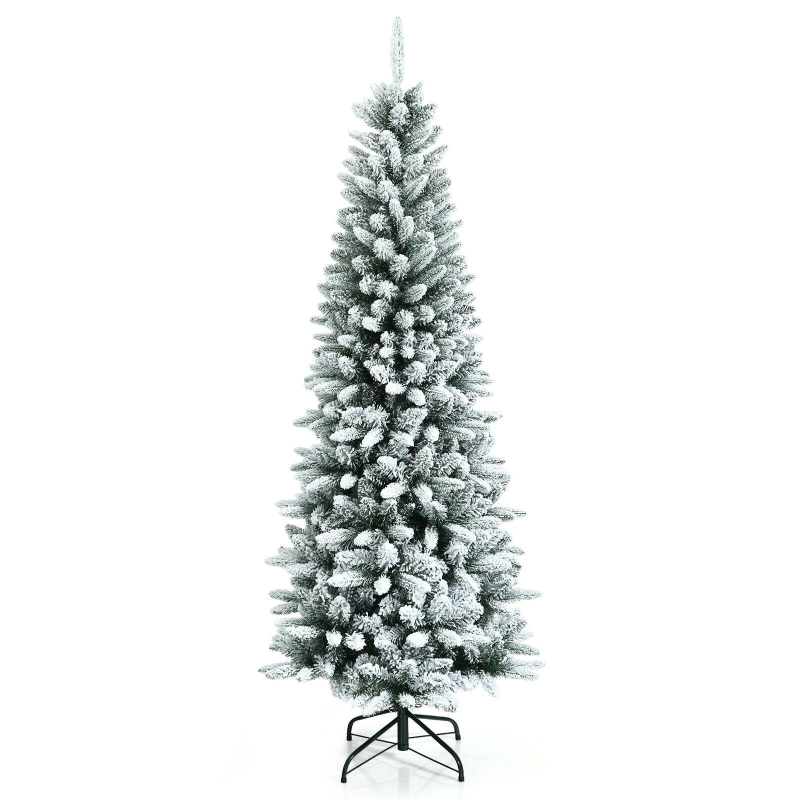 Snow-Flocked Hinged Artificial Christmas Pencil Tree with Mixed Tips-6.5 ft, White Christmas Tree   at Gallery Canada