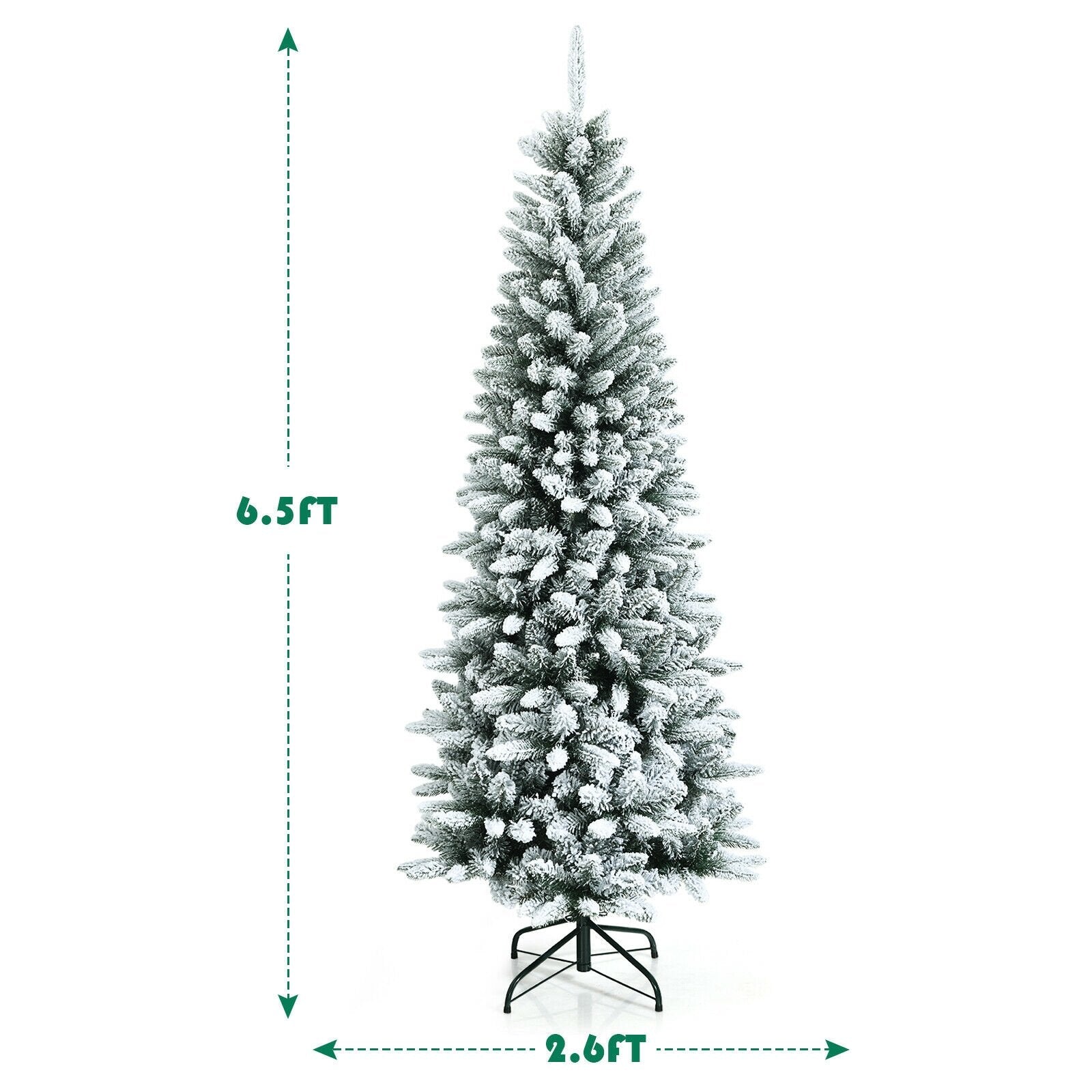 Snow-Flocked Hinged Artificial Christmas Pencil Tree with Mixed Tips-6.5 ft, White Christmas Tree   at Gallery Canada