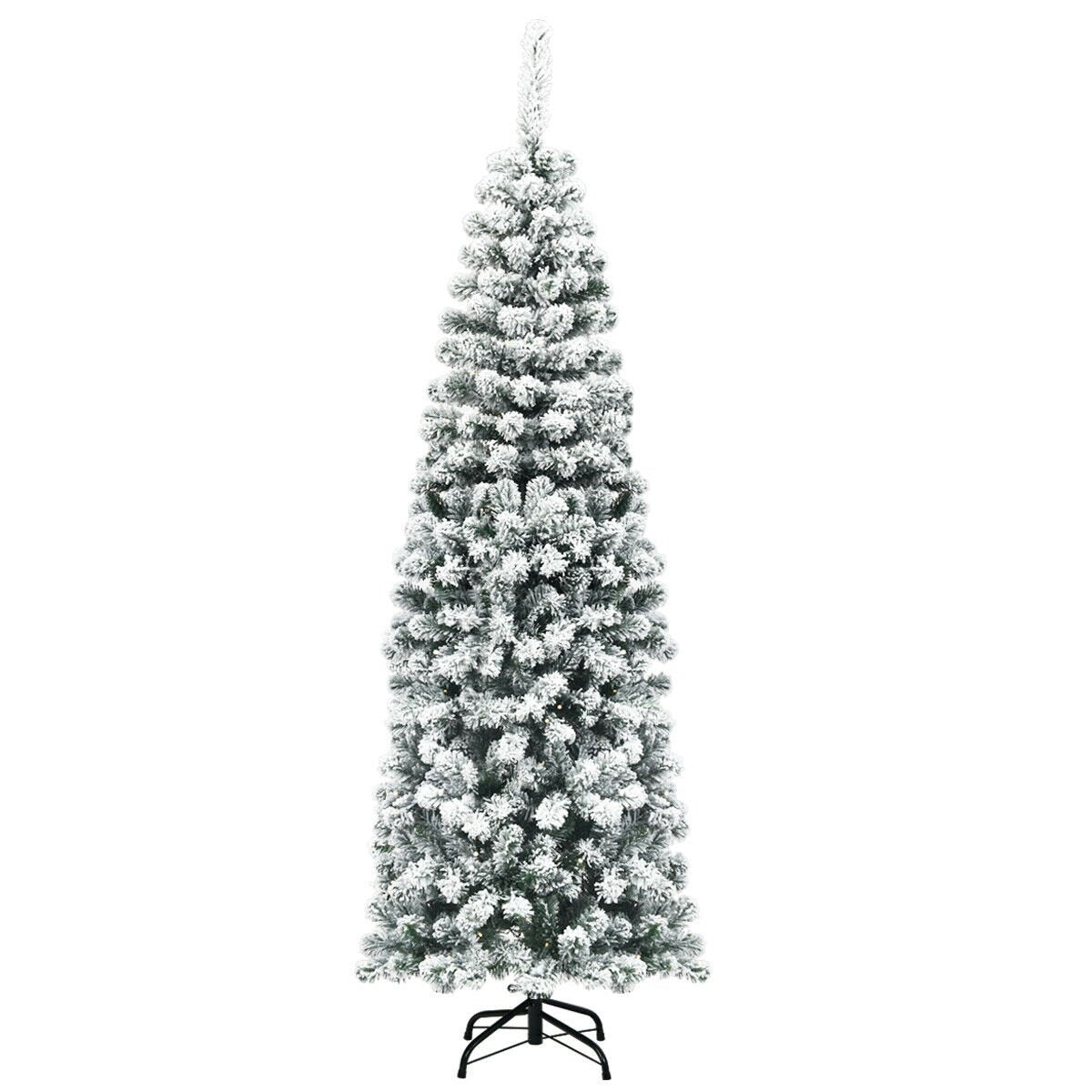 6 Feet Unlit Hinged Snow Flocked Artificial Pencil Christmas Tree with 500 Branch Tip, Green - Gallery Canada