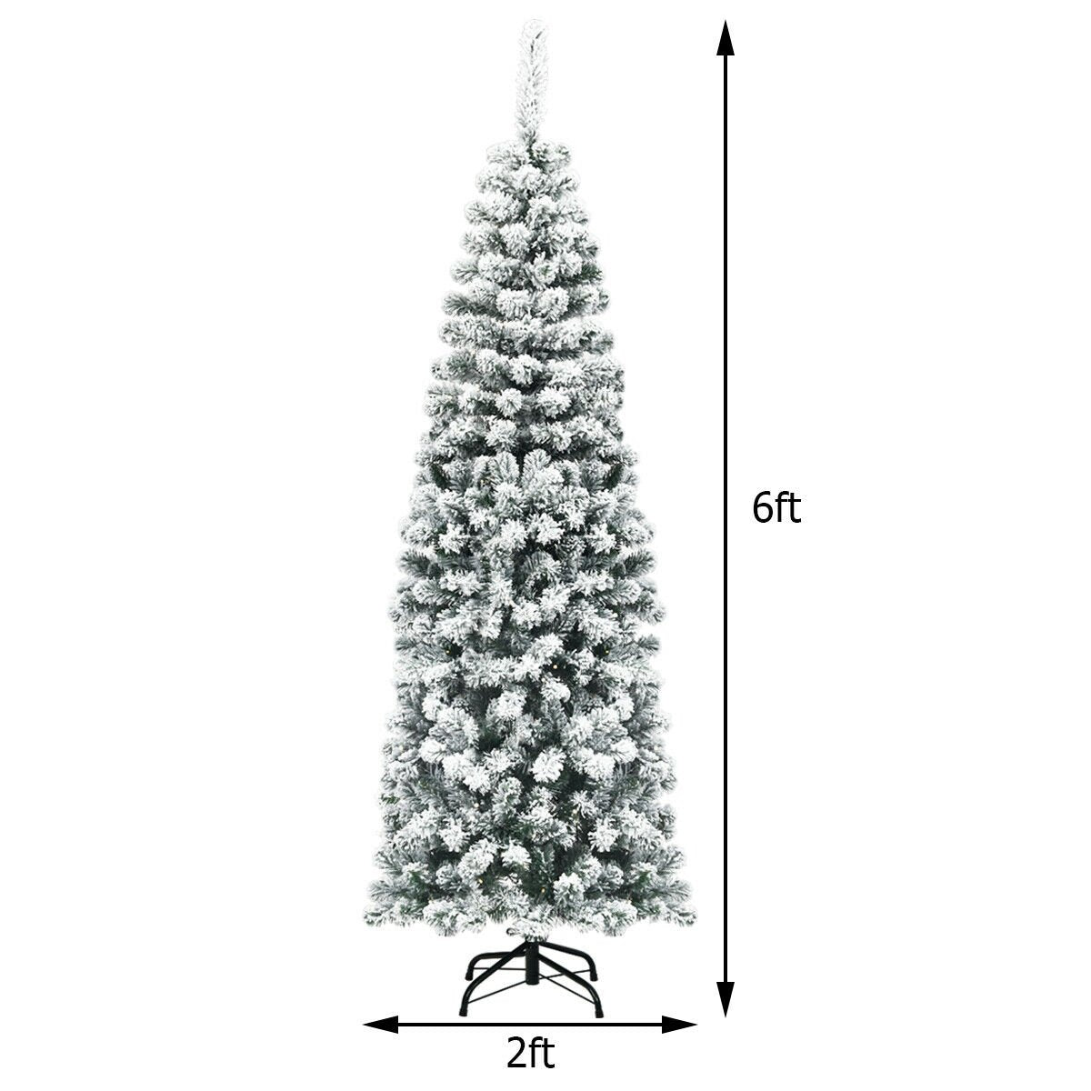 6 Feet Unlit Hinged Snow Flocked Artificial Pencil Christmas Tree with 500 Branch Tip, Green - Gallery Canada