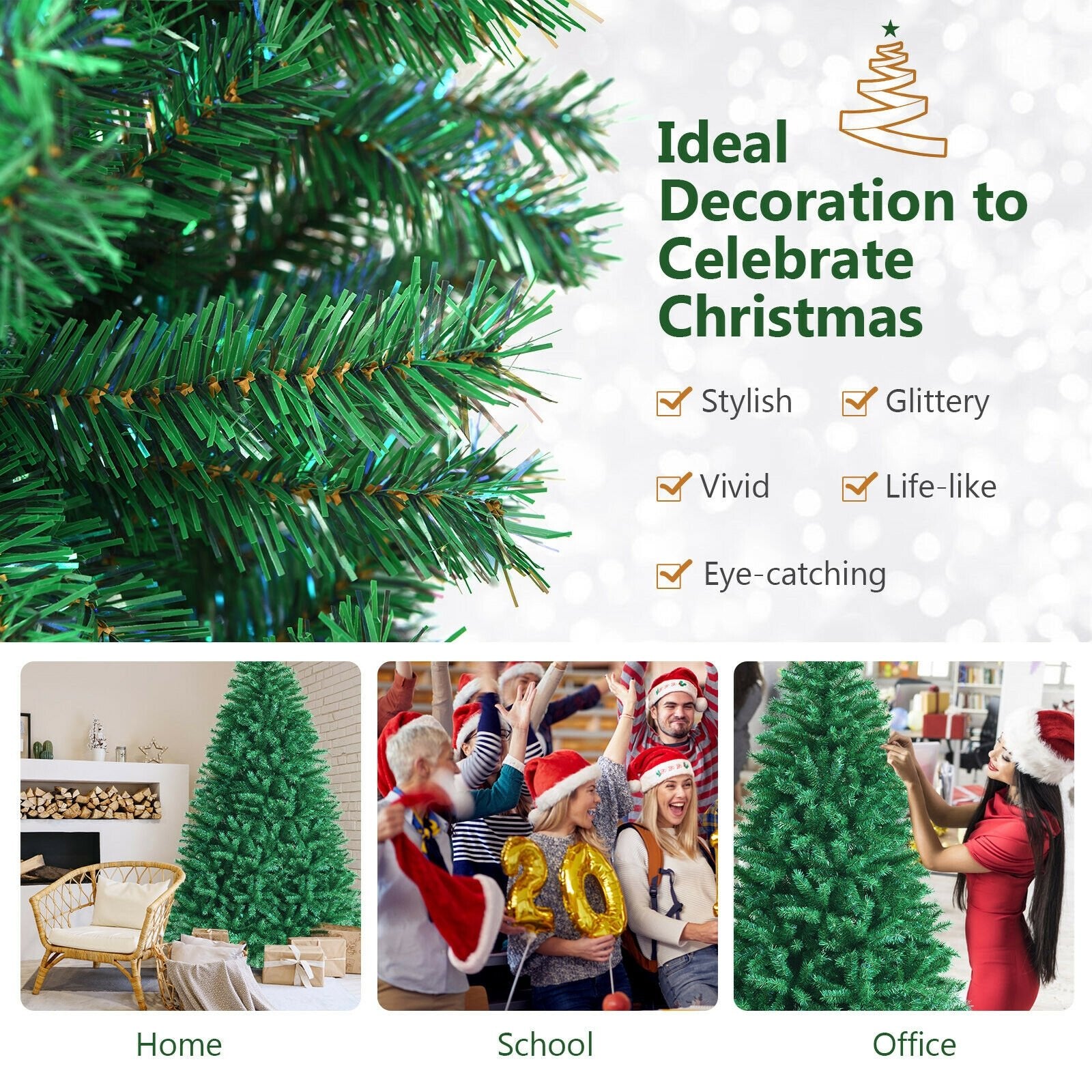 8 Feet Green Artificial Christmas Tree with 1704 Iridescent Branch Tips, Green - Gallery Canada