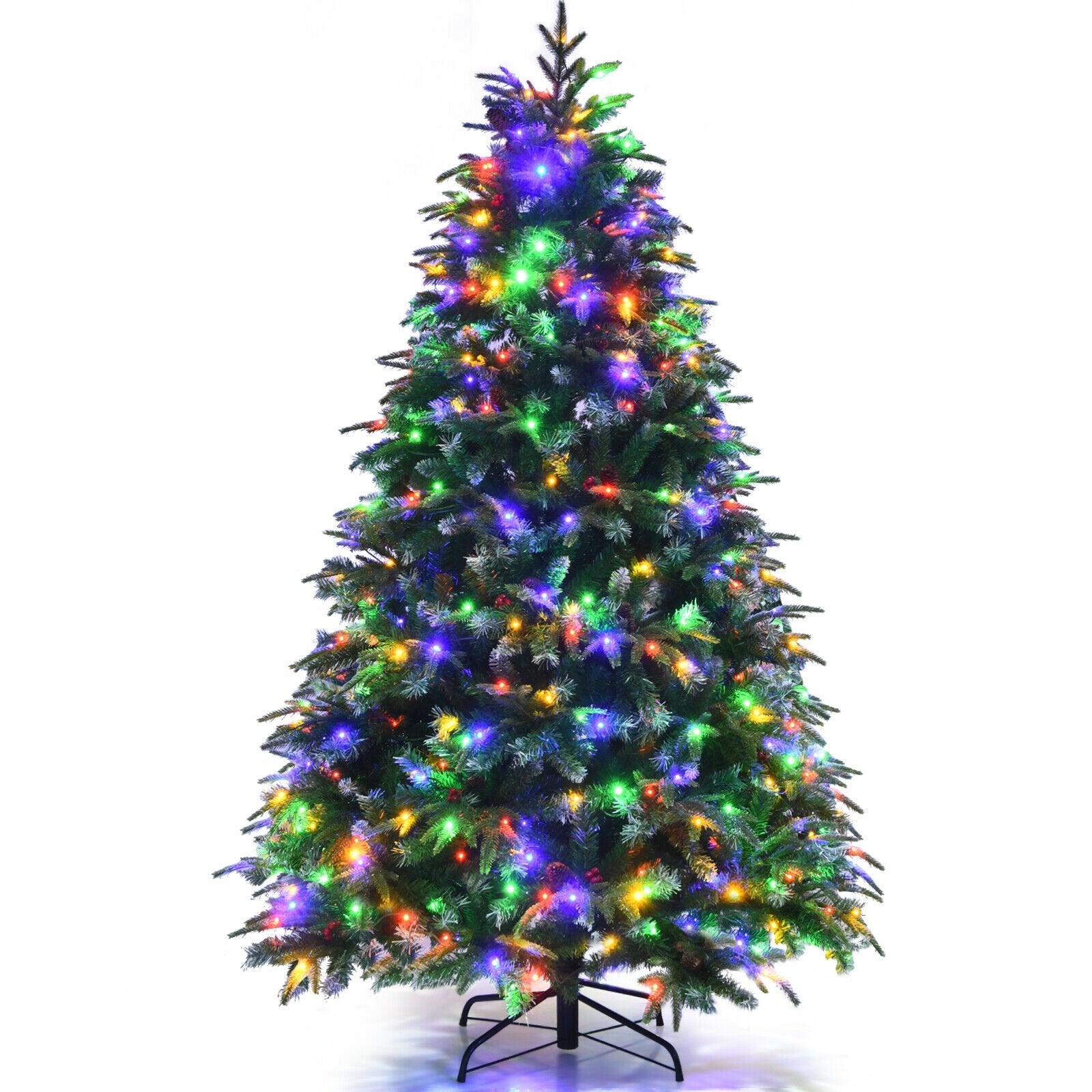 Pre-Lit Snowy Christmas Hinged Tree with Flash Modes and Multi-Color Lights-6 ft, Green Christmas Tree   at Gallery Canada