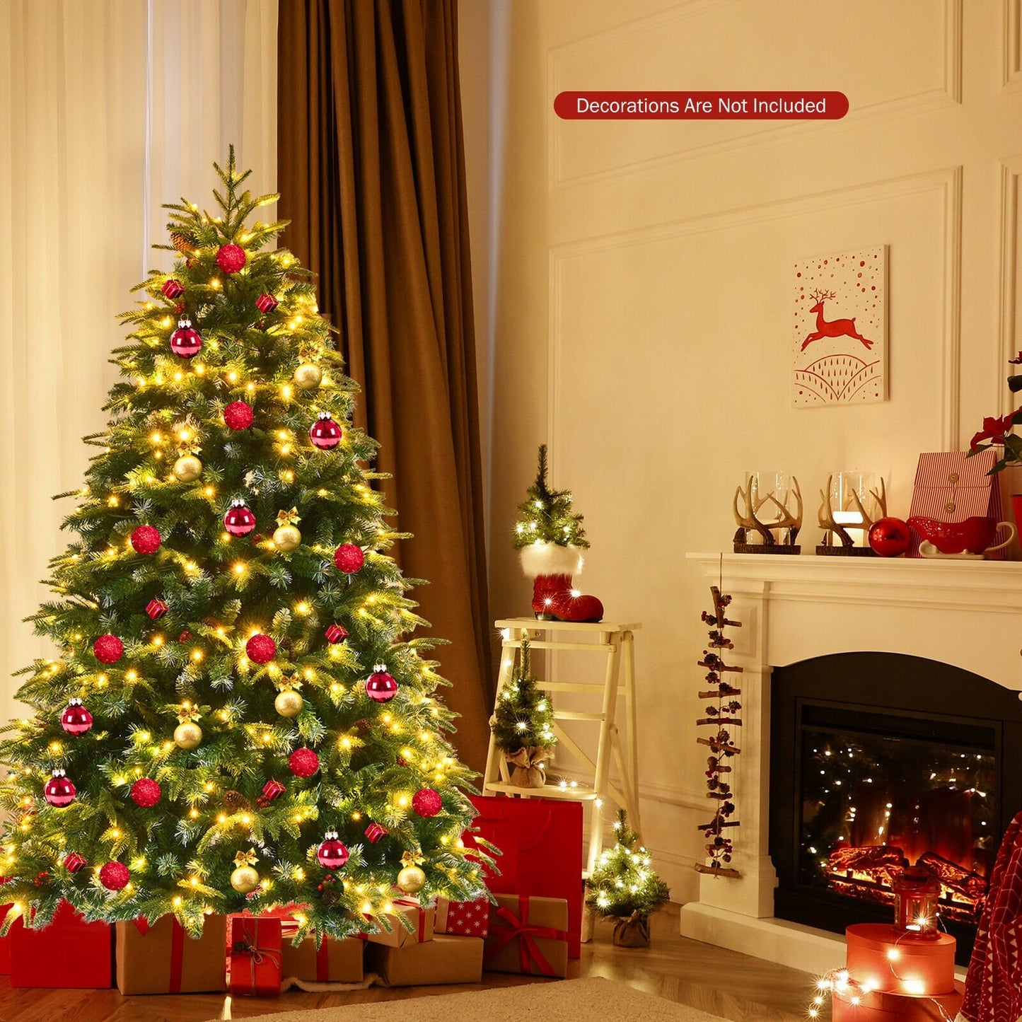 Pre-Lit Snowy Christmas Hinged Tree with Flash Modes and Multi-Color Lights-6 ft, Green Christmas Tree   at Gallery Canada