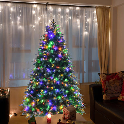 Pre-Lit Snowy Christmas Hinged Tree with Flash Modes and Multi-Color Lights-6 ft, Green - Gallery Canada