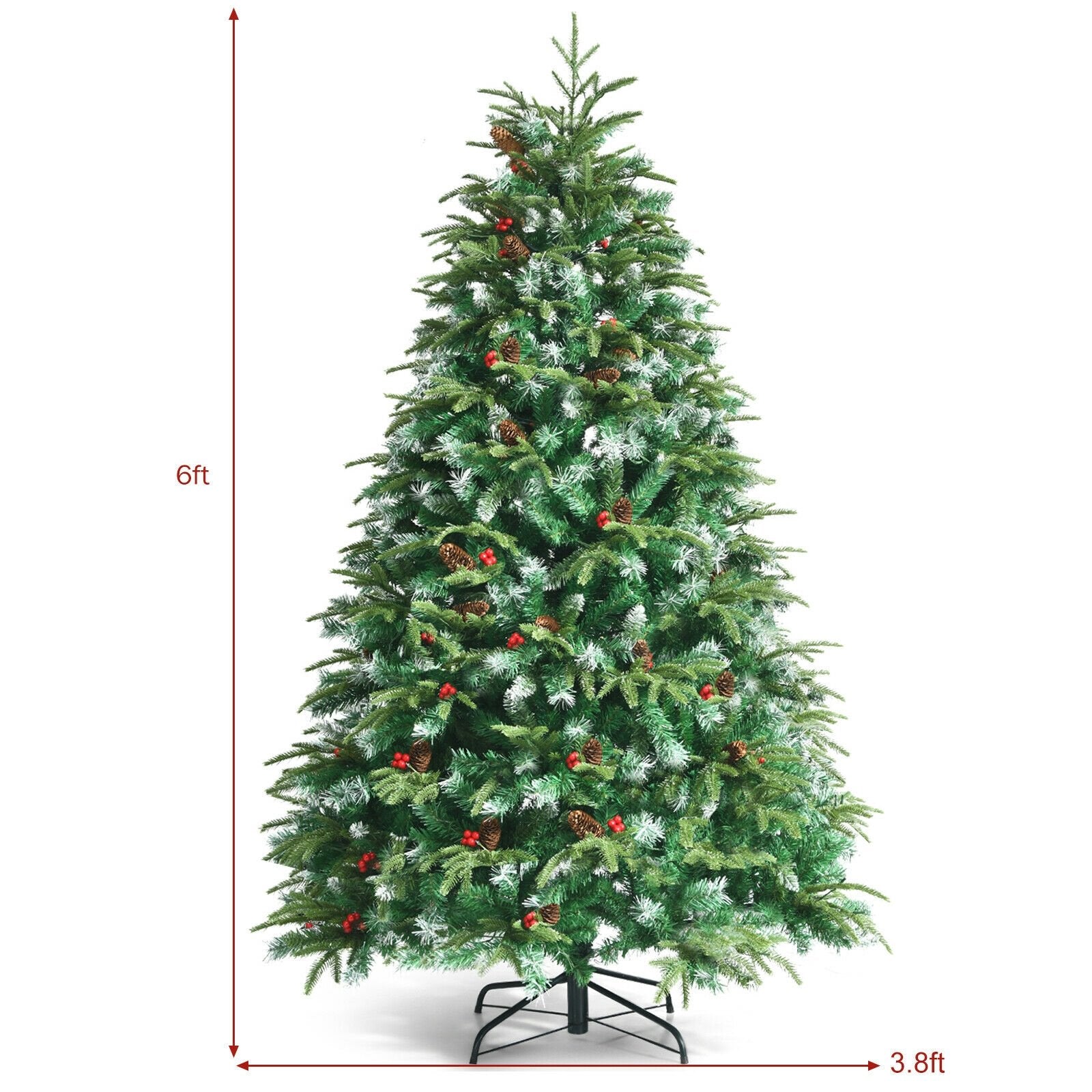 Pre-Lit Snowy Christmas Hinged Tree with Flash Modes and Multi-Color Lights-6 ft, Green Christmas Tree   at Gallery Canada