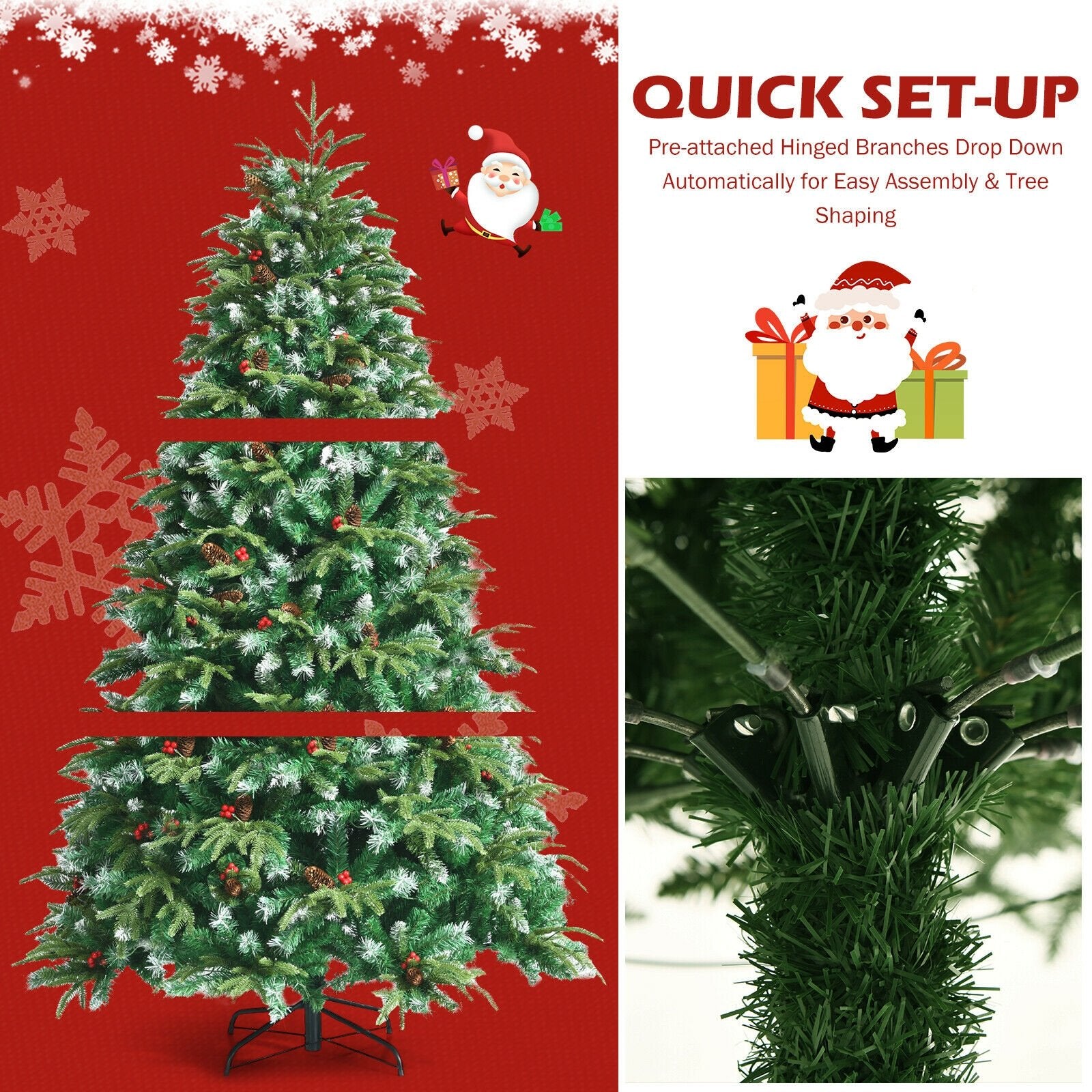 Pre-Lit Snowy Christmas Hinged Tree with Flash Modes and Multi-Color Lights-6 ft, Green - Gallery Canada