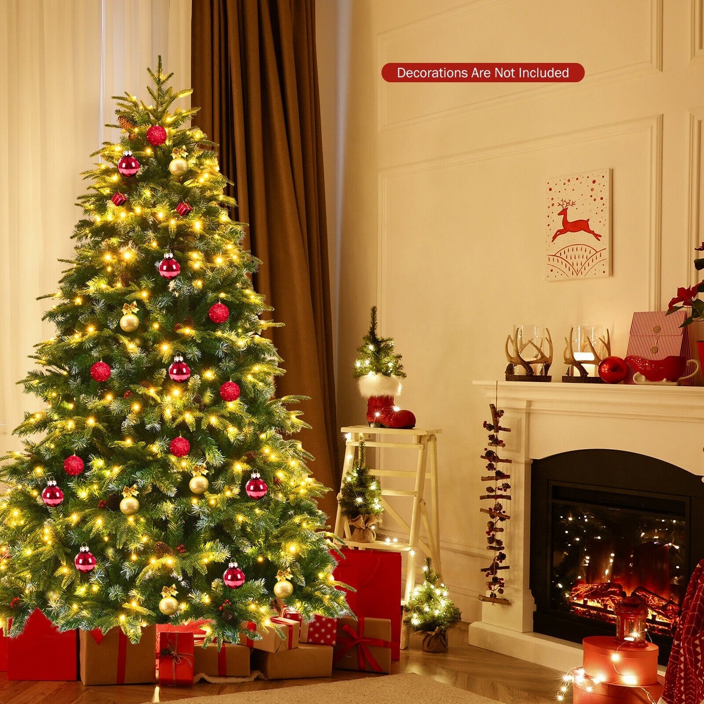 Pre-Lit Snowy Christmas Hinged Tree with Multi-Color Lights-7', Green Christmas Tree   at Gallery Canada