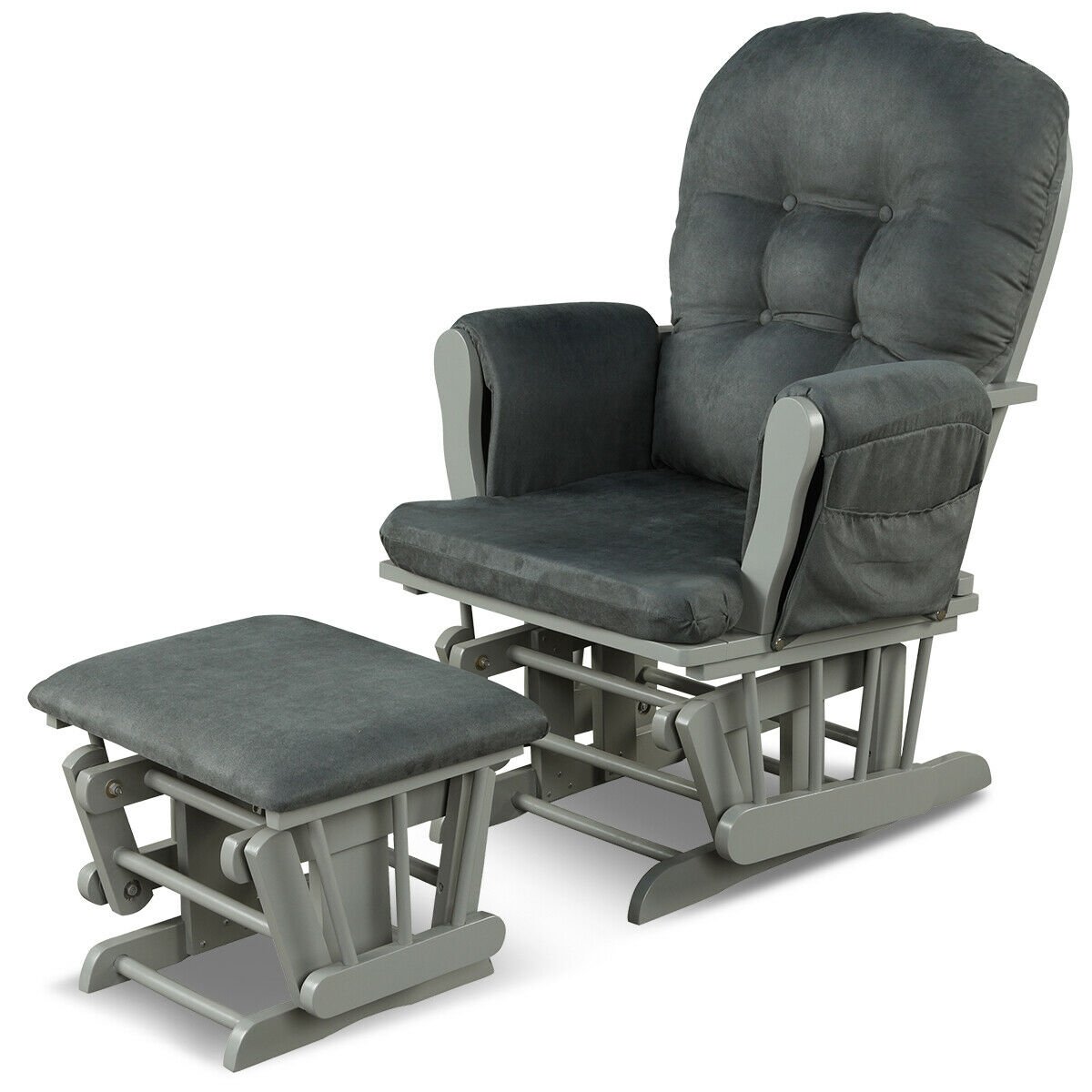 Wood Glider and Ottoman Set with Padded Armrests and Detachable Cushion, Dark Gray Recliners   at Gallery Canada