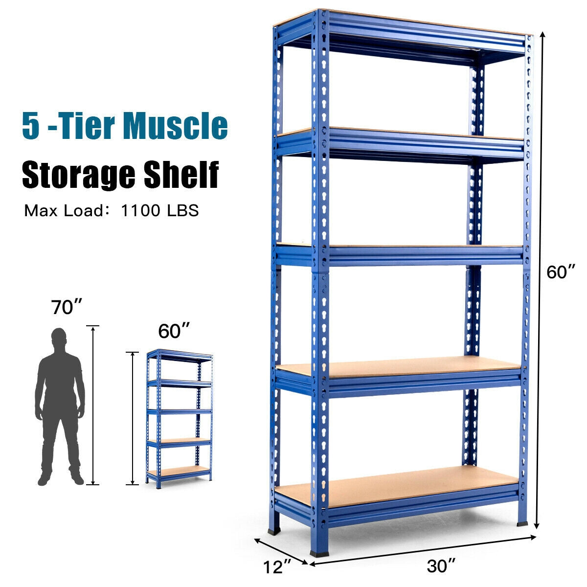 5-Tier Steel Shelving Unit Storage Shelves Heavy Duty Storage Rack, Blue Garages at Gallery Canada