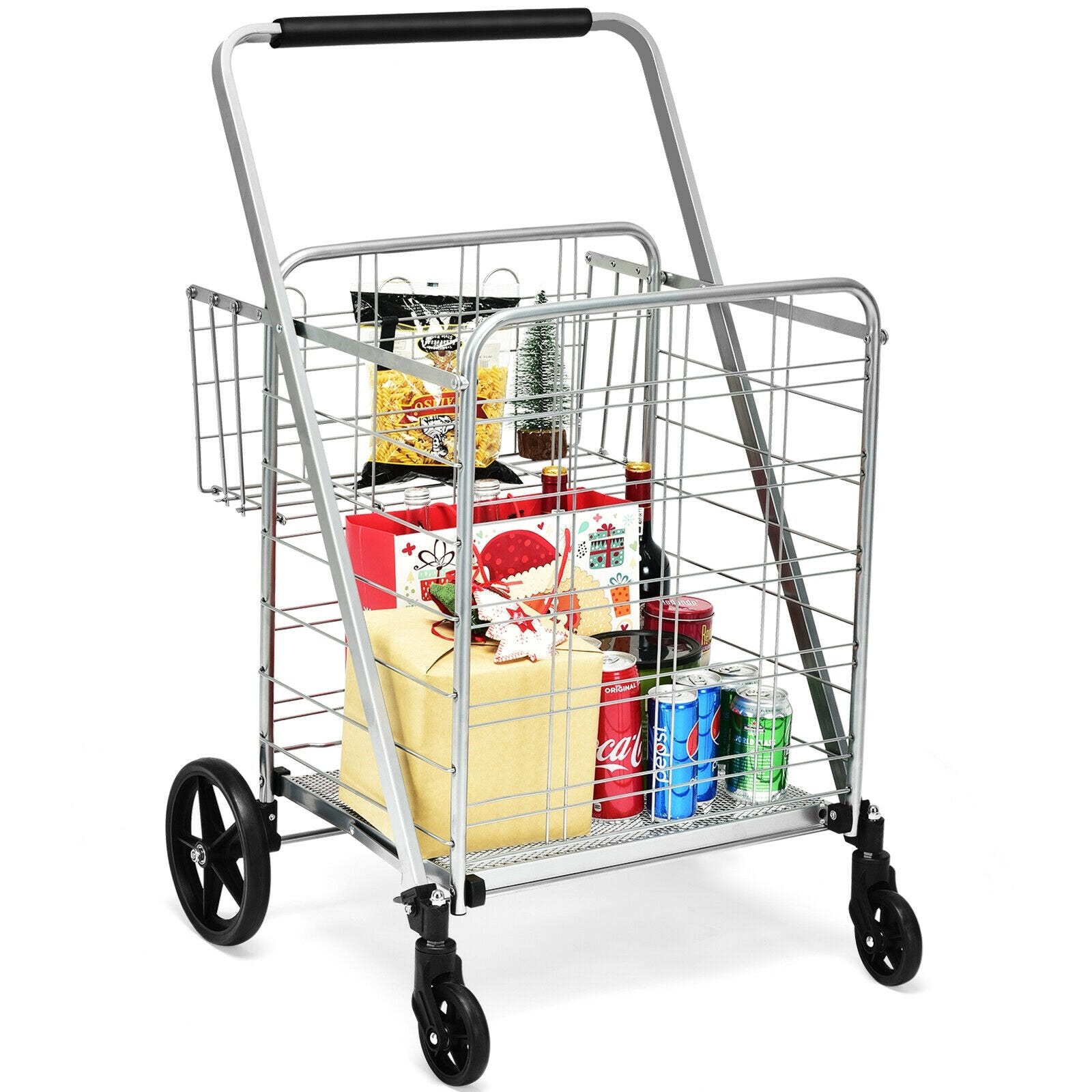 Heavy Duty Folding Utility Shopping Double Cart, Silver Kitchen Tools   at Gallery Canada