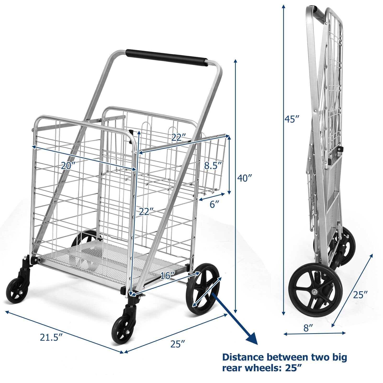 Heavy Duty Folding Utility Shopping Double Cart, Silver Kitchen Tools   at Gallery Canada