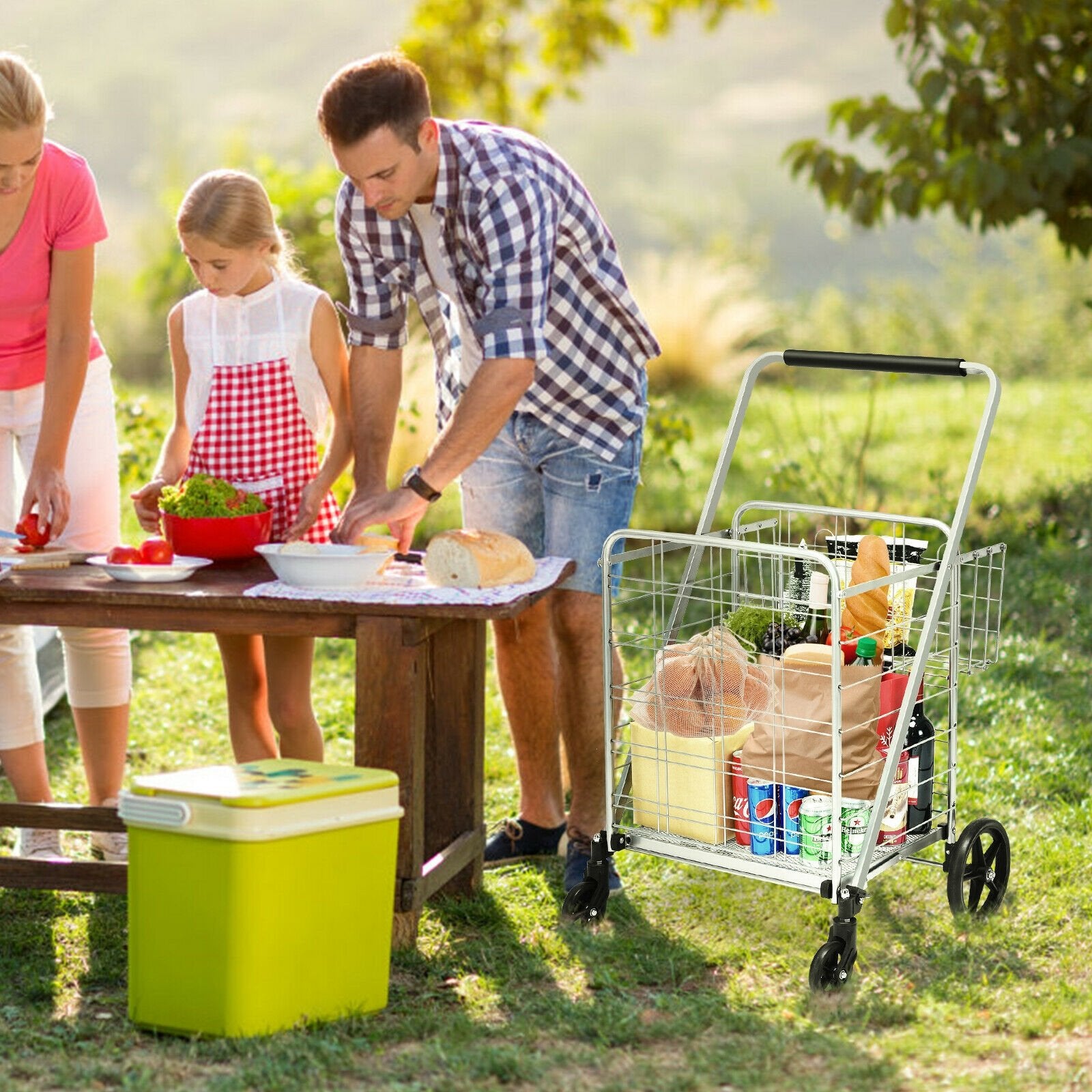 Heavy Duty Folding Utility Shopping Double Cart, Silver Kitchen Tools   at Gallery Canada