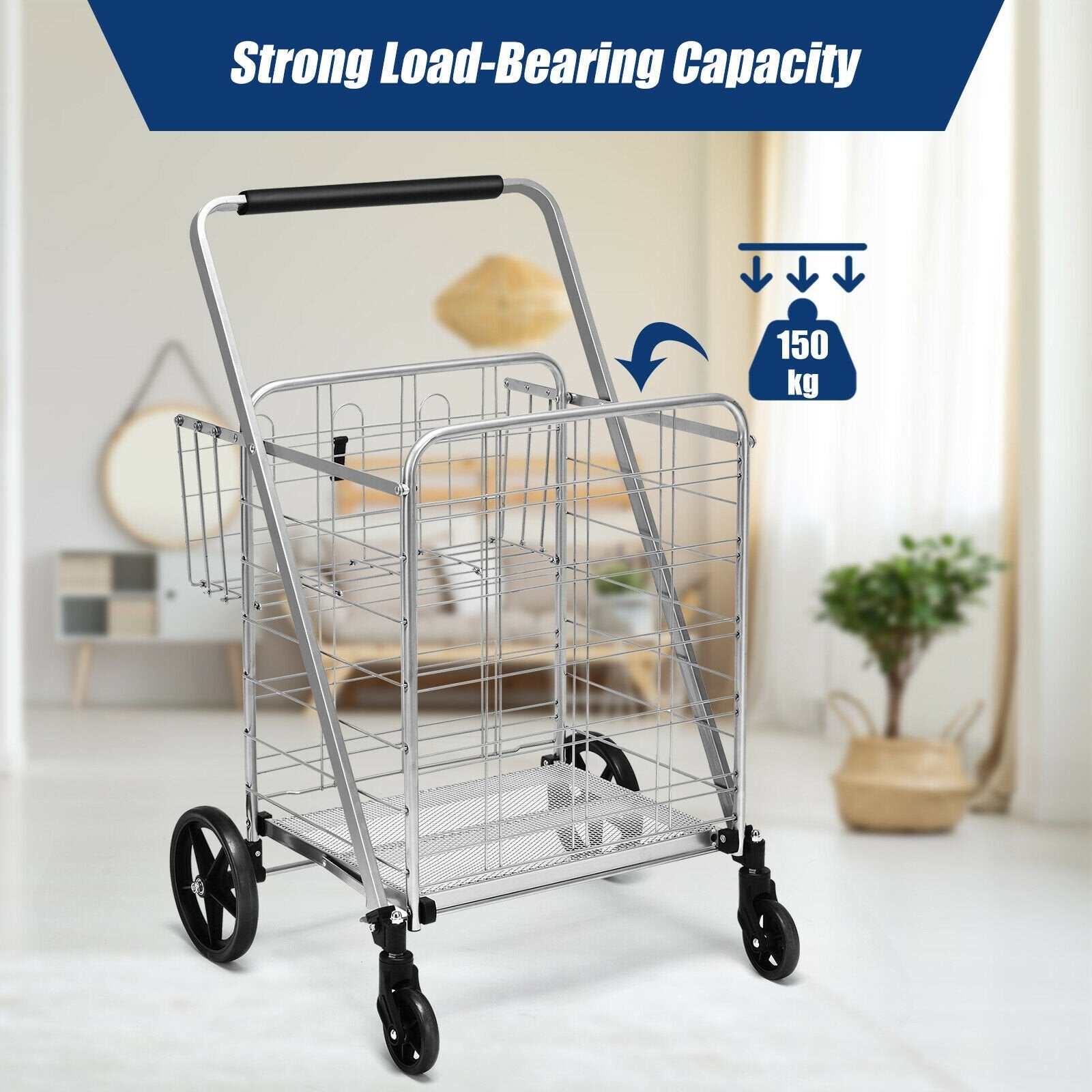 Heavy Duty Folding Utility Shopping Double Cart, Silver Kitchen Tools   at Gallery Canada