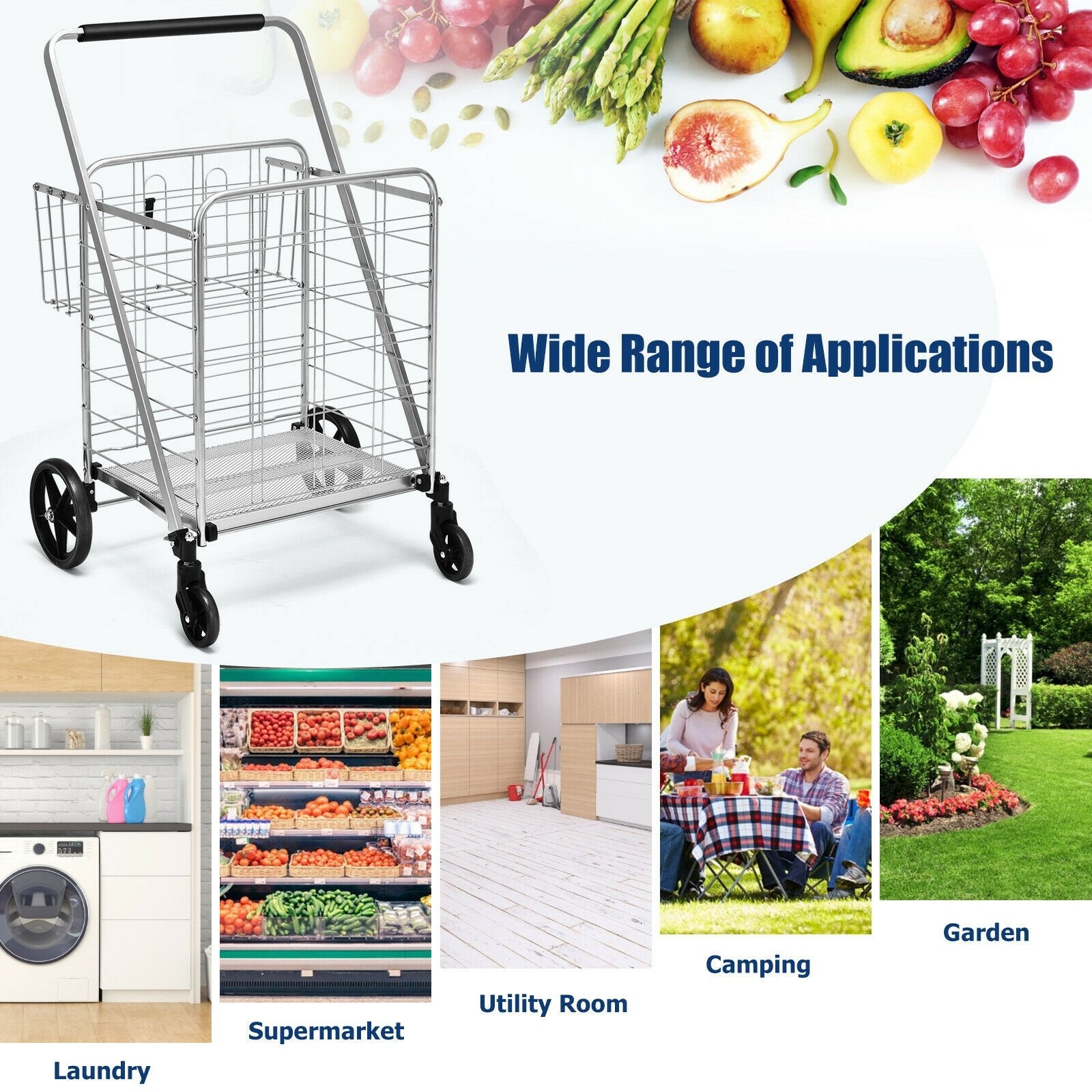 Heavy Duty Folding Utility Shopping Double Cart, Silver Kitchen Tools   at Gallery Canada