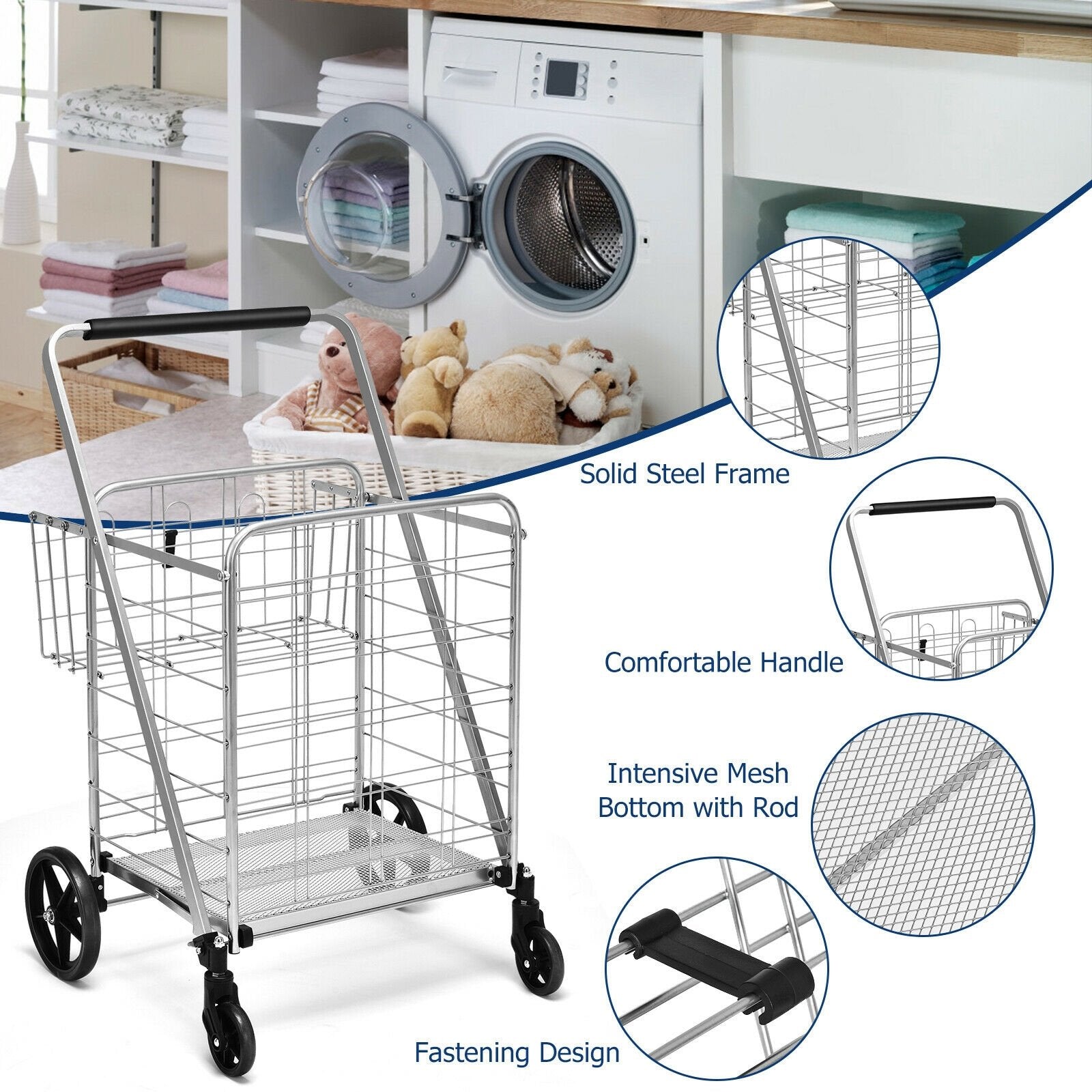 Heavy Duty Folding Utility Shopping Double Cart, Silver Kitchen Tools   at Gallery Canada