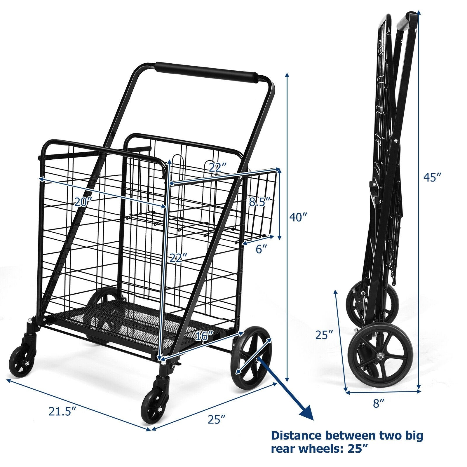 Heavy Duty Folding Utility Shopping Double Cart, Black Kitchen Tools   at Gallery Canada