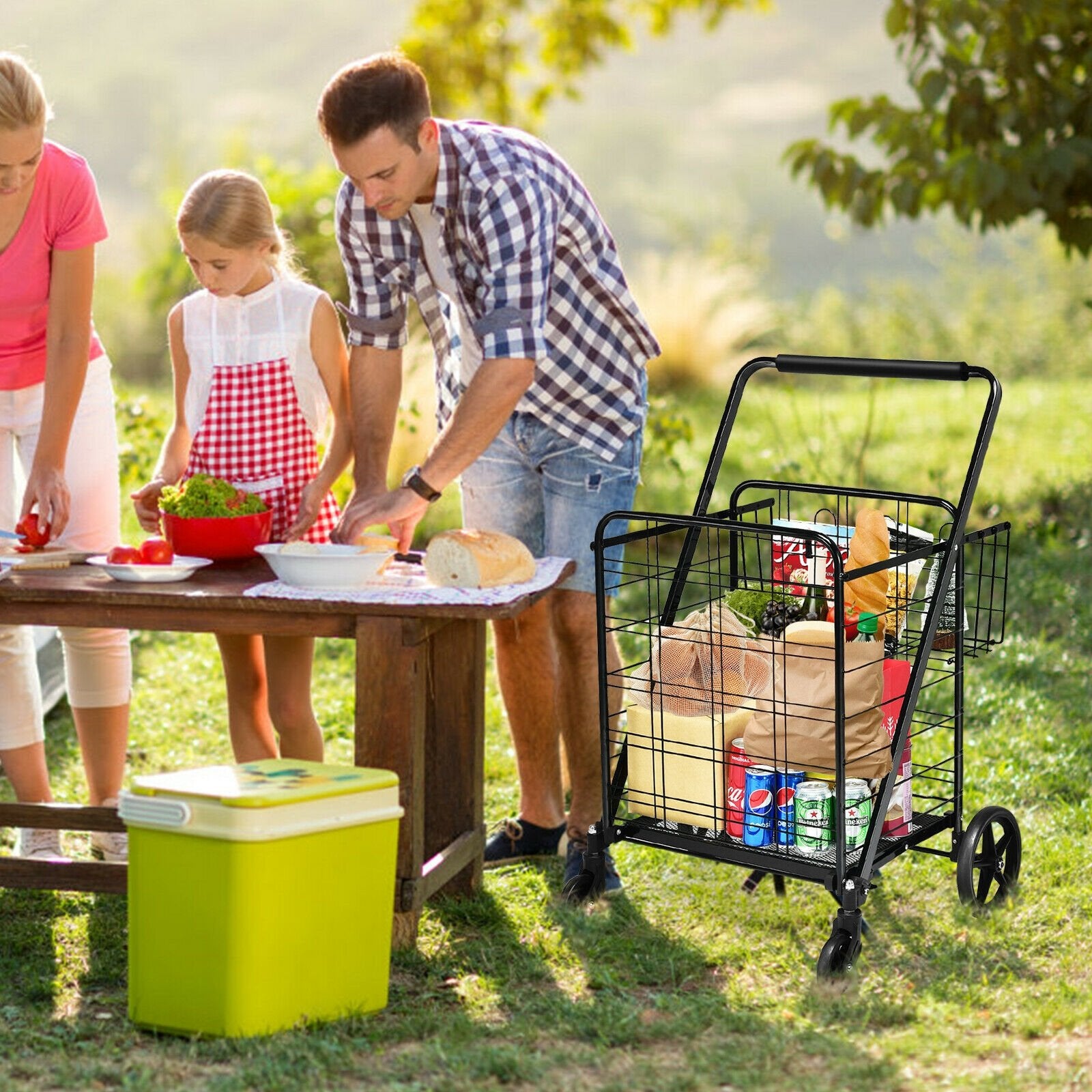 Heavy Duty Folding Utility Shopping Double Cart, Black Kitchen Tools   at Gallery Canada