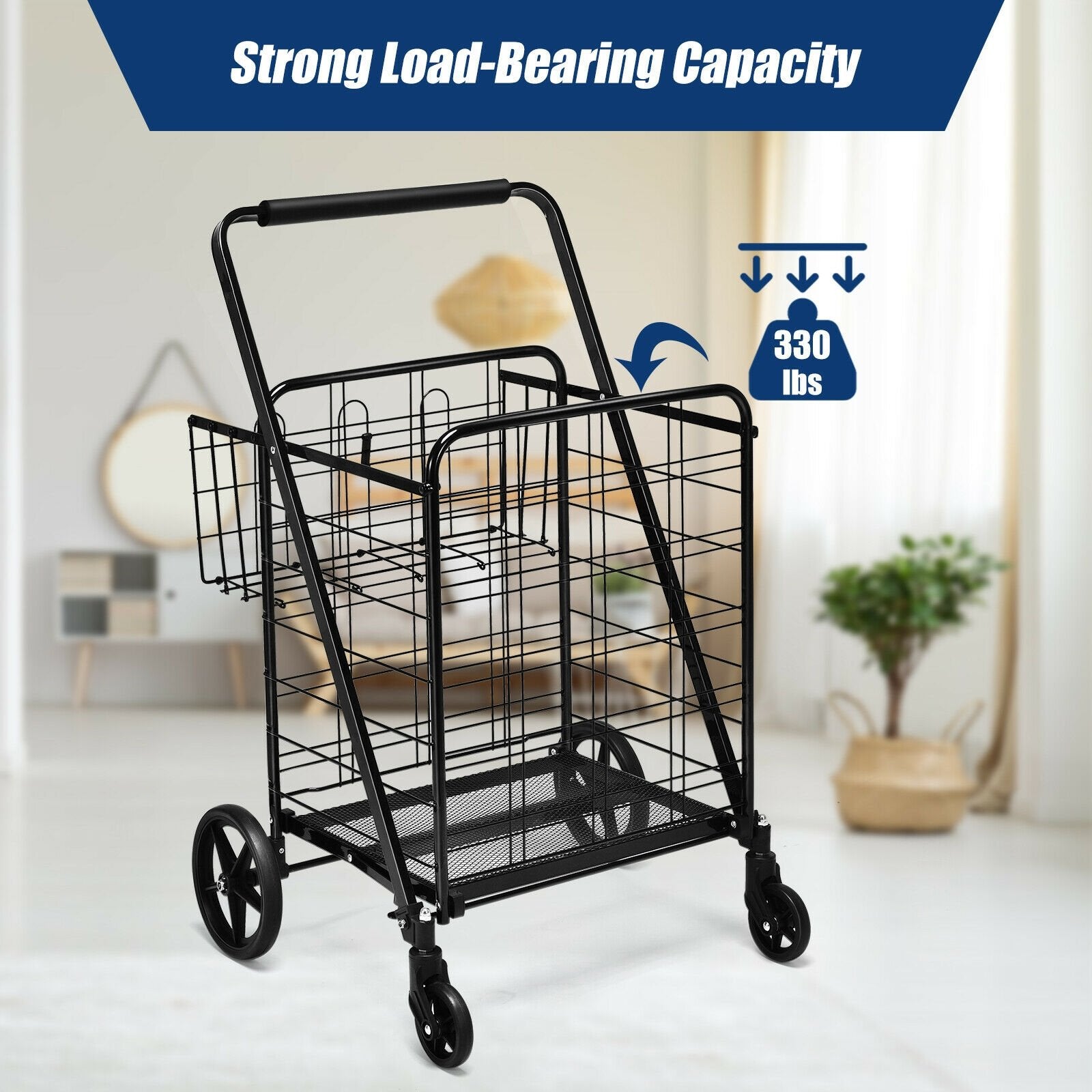 Heavy Duty Folding Utility Shopping Double Cart, Black Kitchen Tools   at Gallery Canada