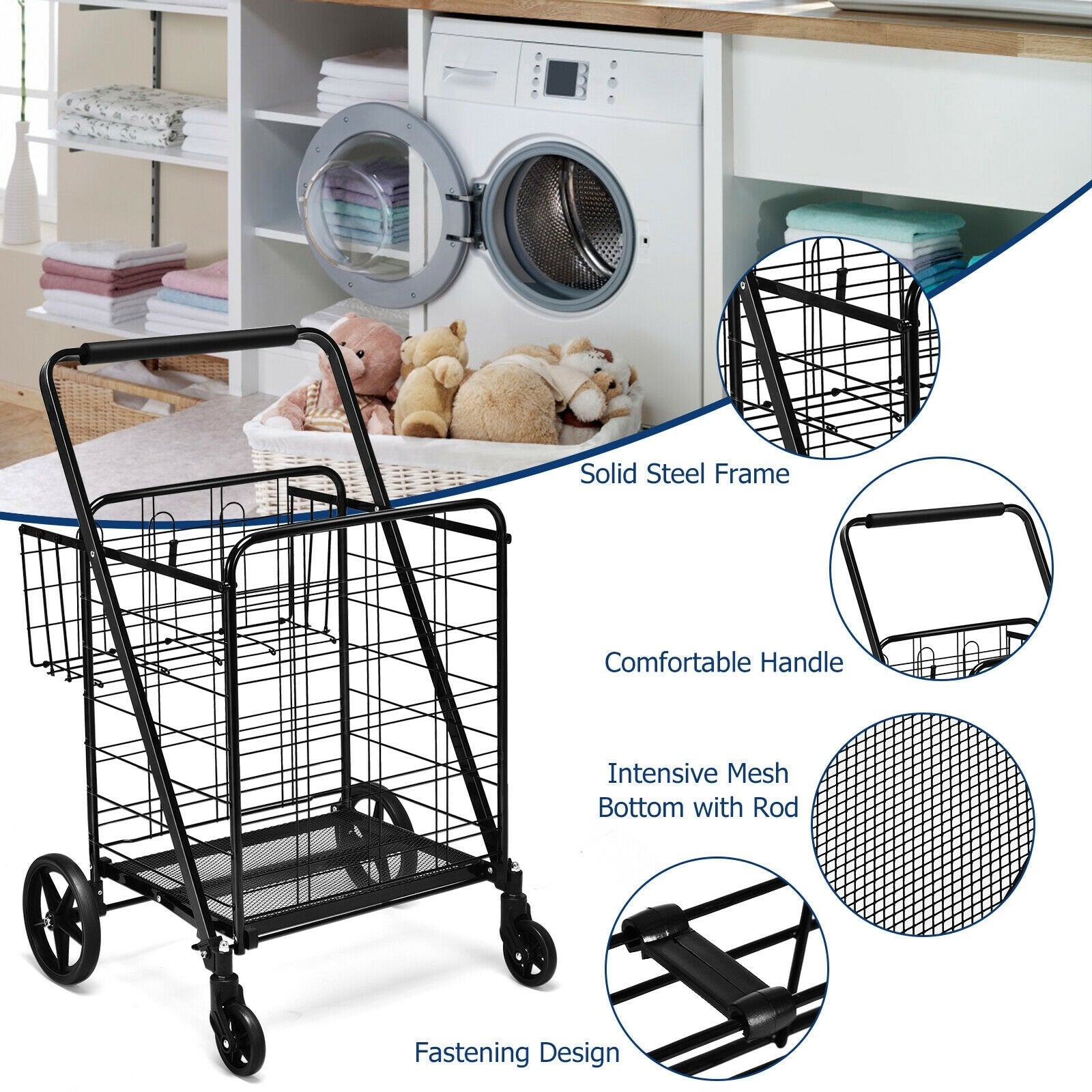 Heavy Duty Folding Utility Shopping Double Cart, Black Kitchen Tools   at Gallery Canada